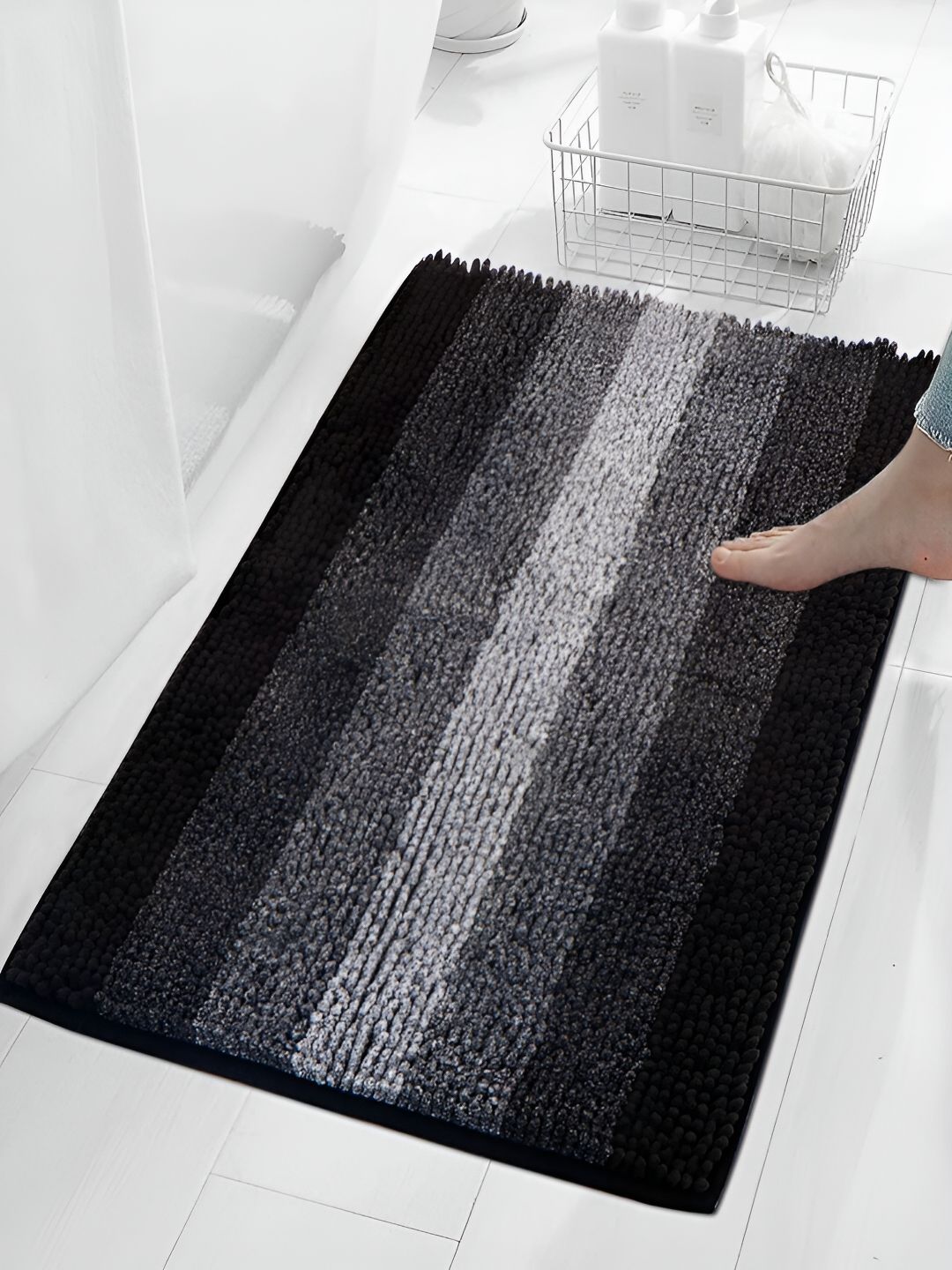 HOKIPO Black & Grey 1000 GSM Soft Rectangular Bath Rug