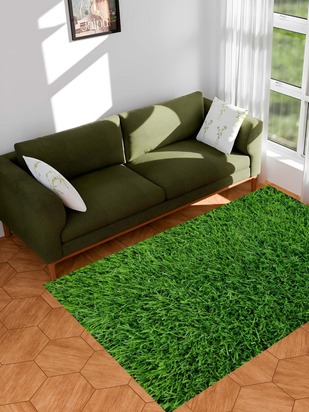 REVEXO Green UV-Resistant Artificial Grass Floor Mat deal from myntra