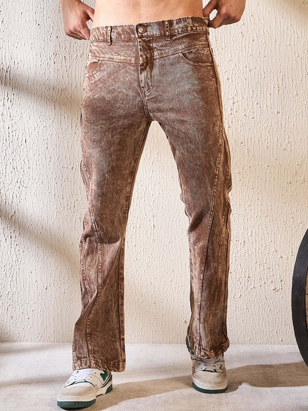 Buy FUGAZEE Men Wide Leg High-Rise Heavy Fade Stretchable Jeans