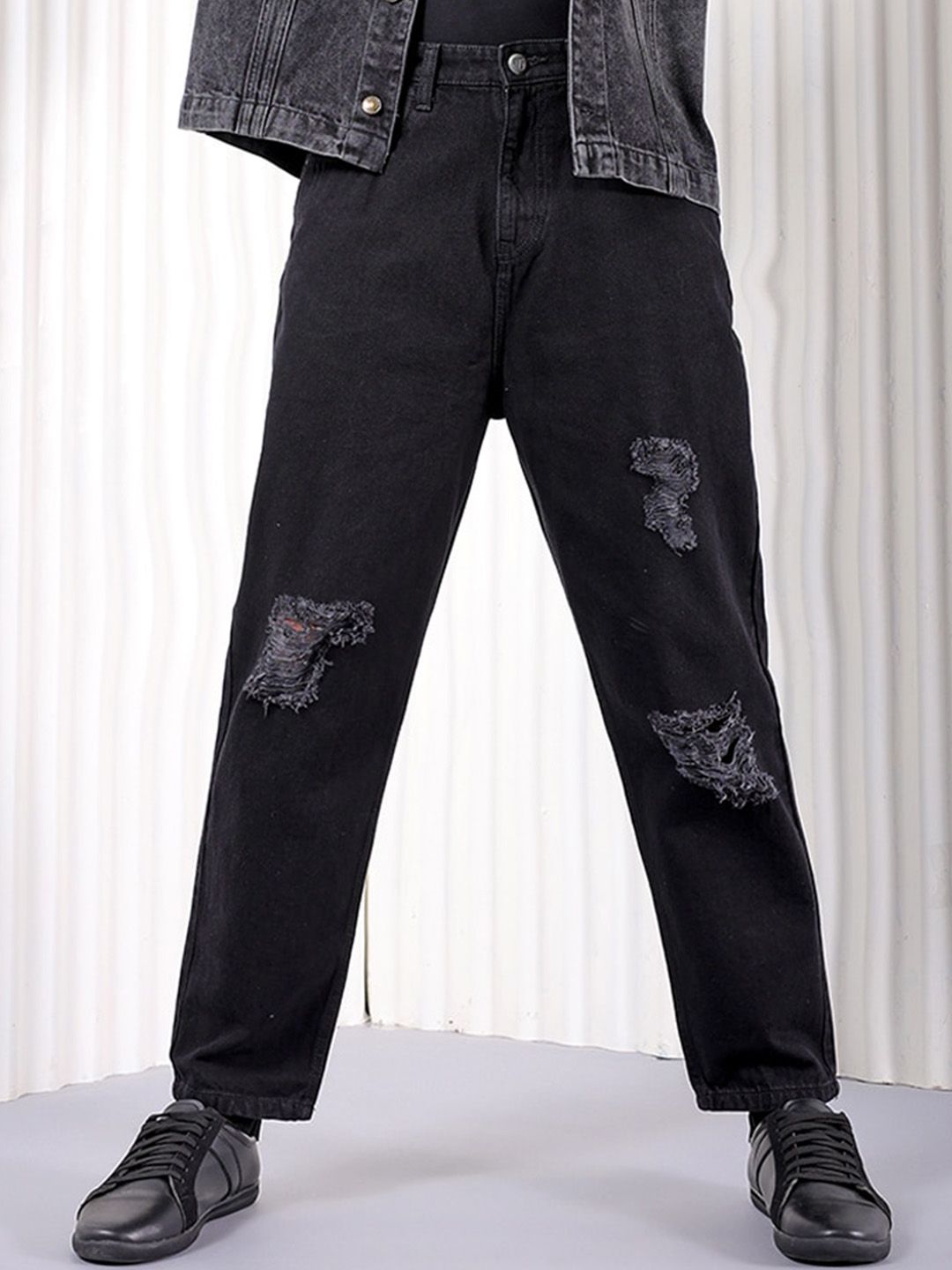 The Indian Garage Co Men Tapered Fit Highly Distressed Pure Cotton Jeans