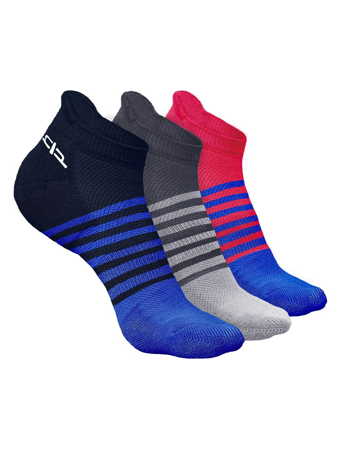 Heelium Men Pack of 3 Bamboo Super Soft & Odour-Free Breathable Striped Ankle-Length Socks
