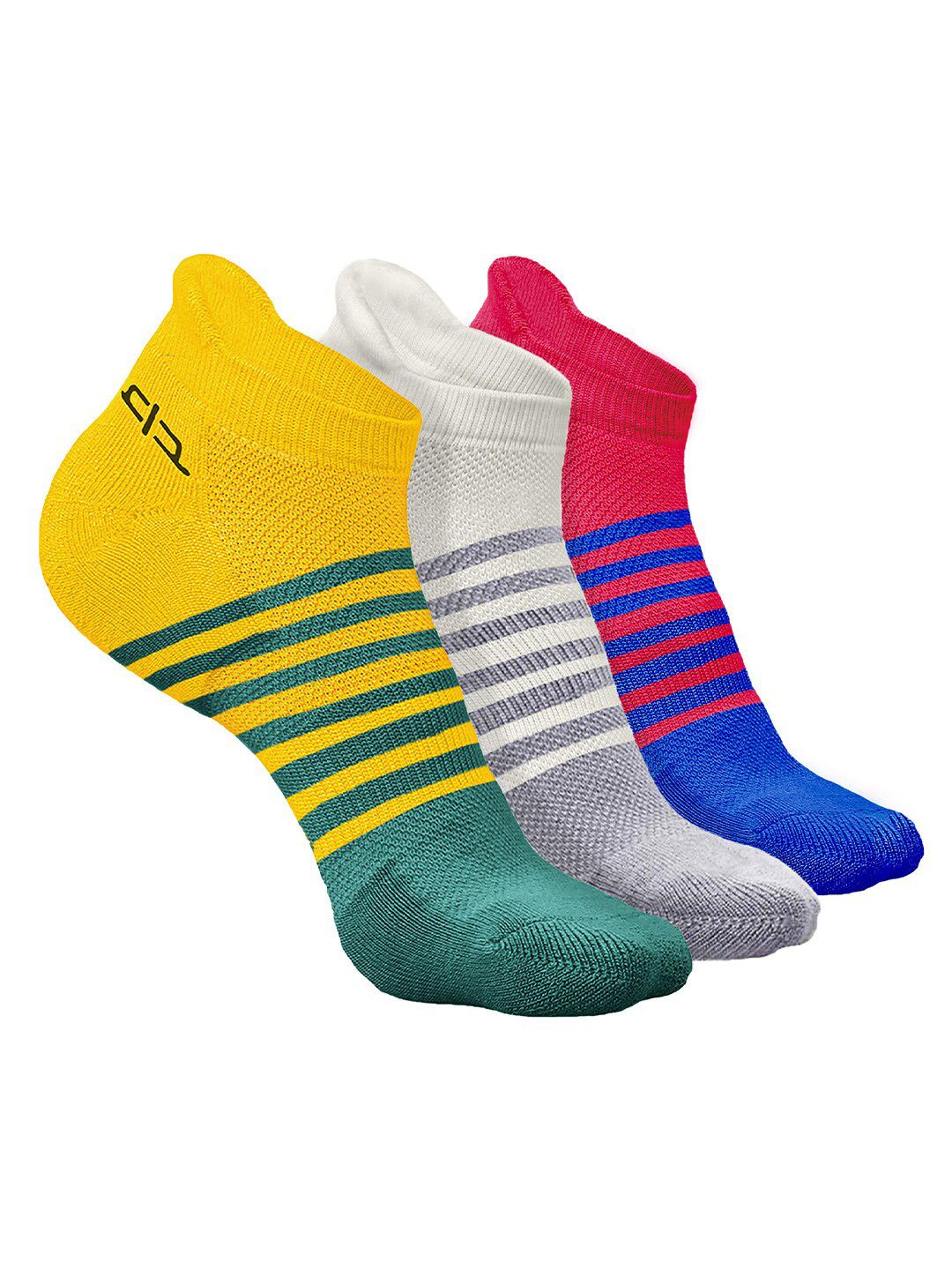 Heelium Men Pack of 3 Bamboo Super Soft & Odour-Free Breathable Striped Ankle-Length Socks