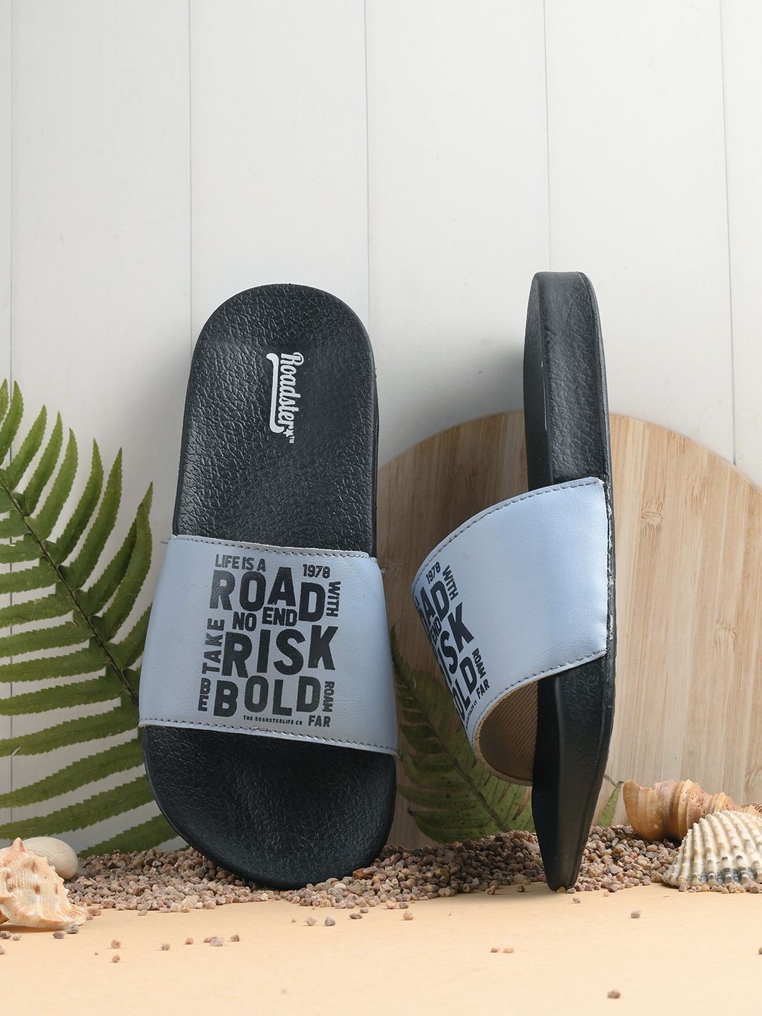 The Roadster Lifestyle Co. Blue Printed Open Toe Sliders