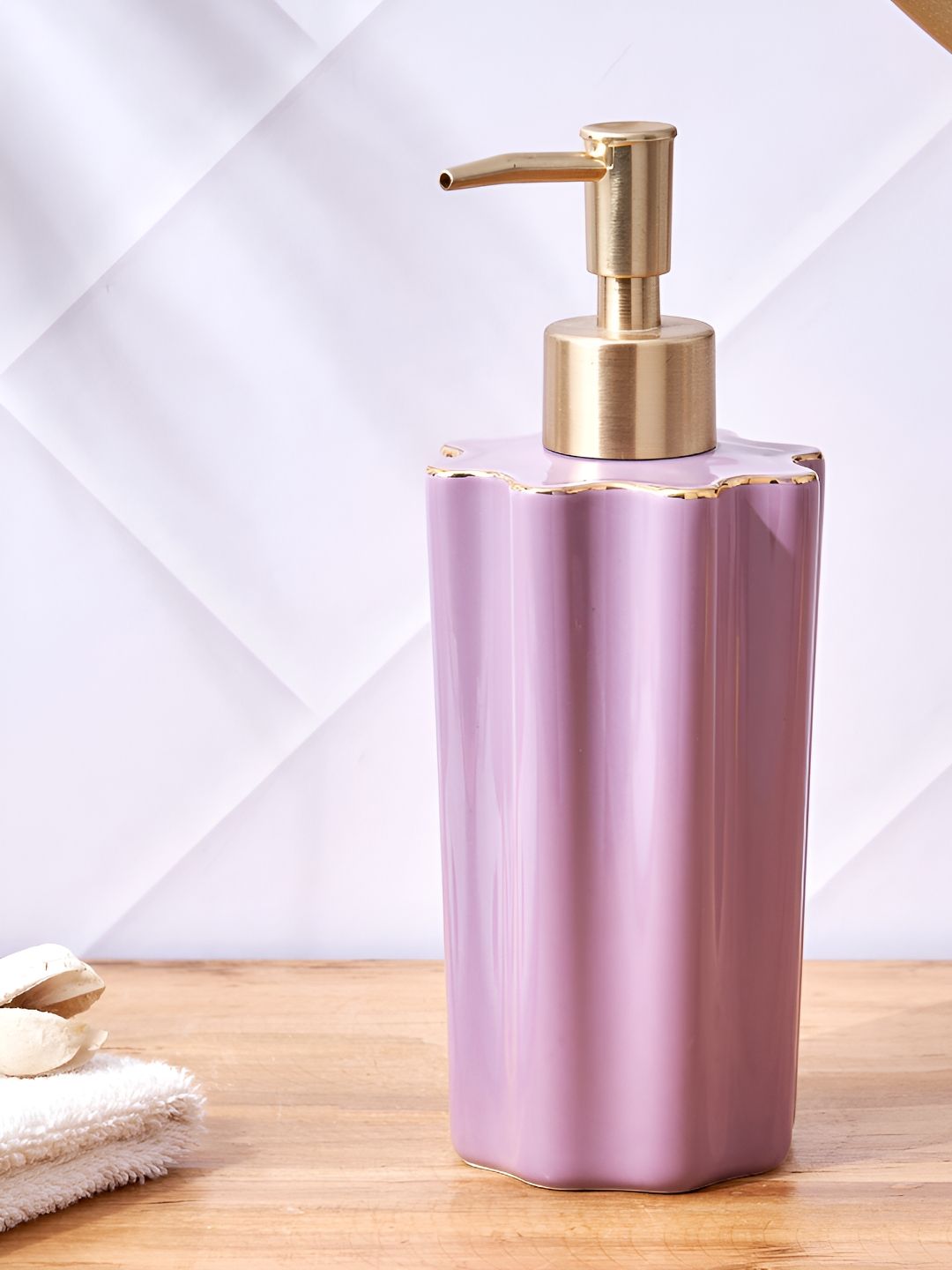 Home Centre Purple & Gold-Toned Ceramic Soap Dispenser