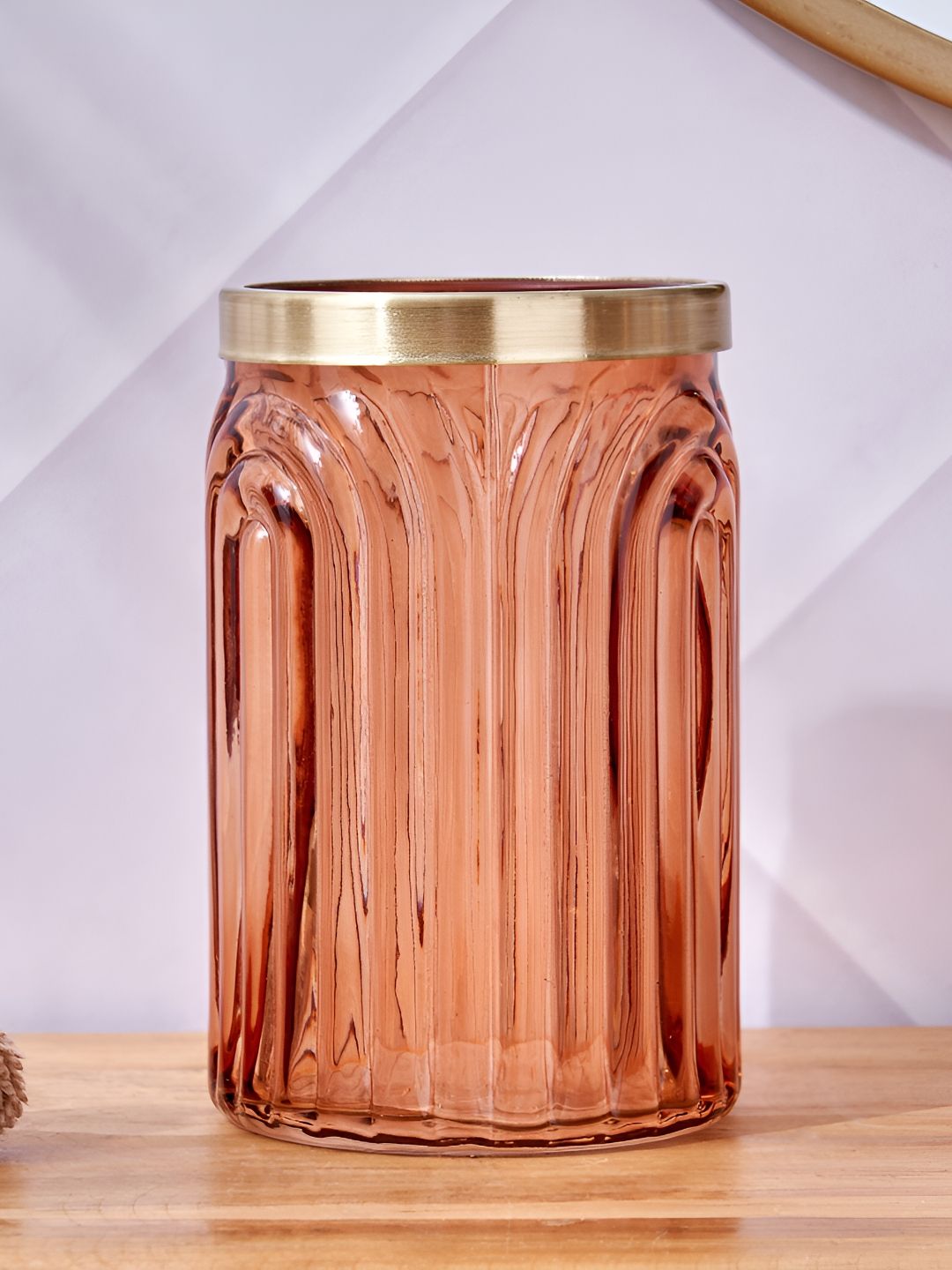 Home Centre Brown & Gold-Toned Ribbed Glass Holder