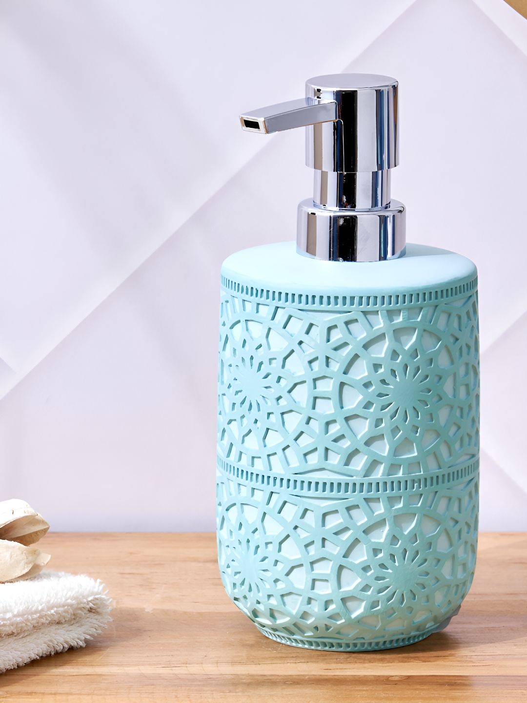 Home Centre Teal Textured Polyresin Soap Dispenser