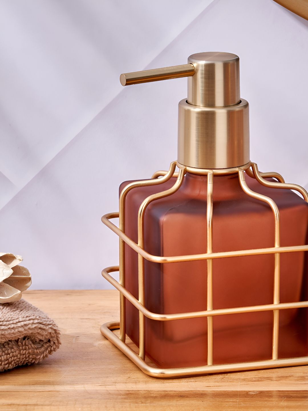 Home Centre Brown & Gold-Toned Glass Soap Dispenser
