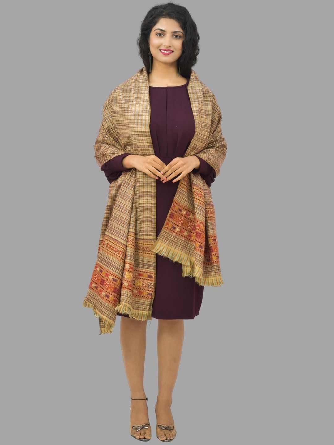BAISA Women Checked Woollen Shawl