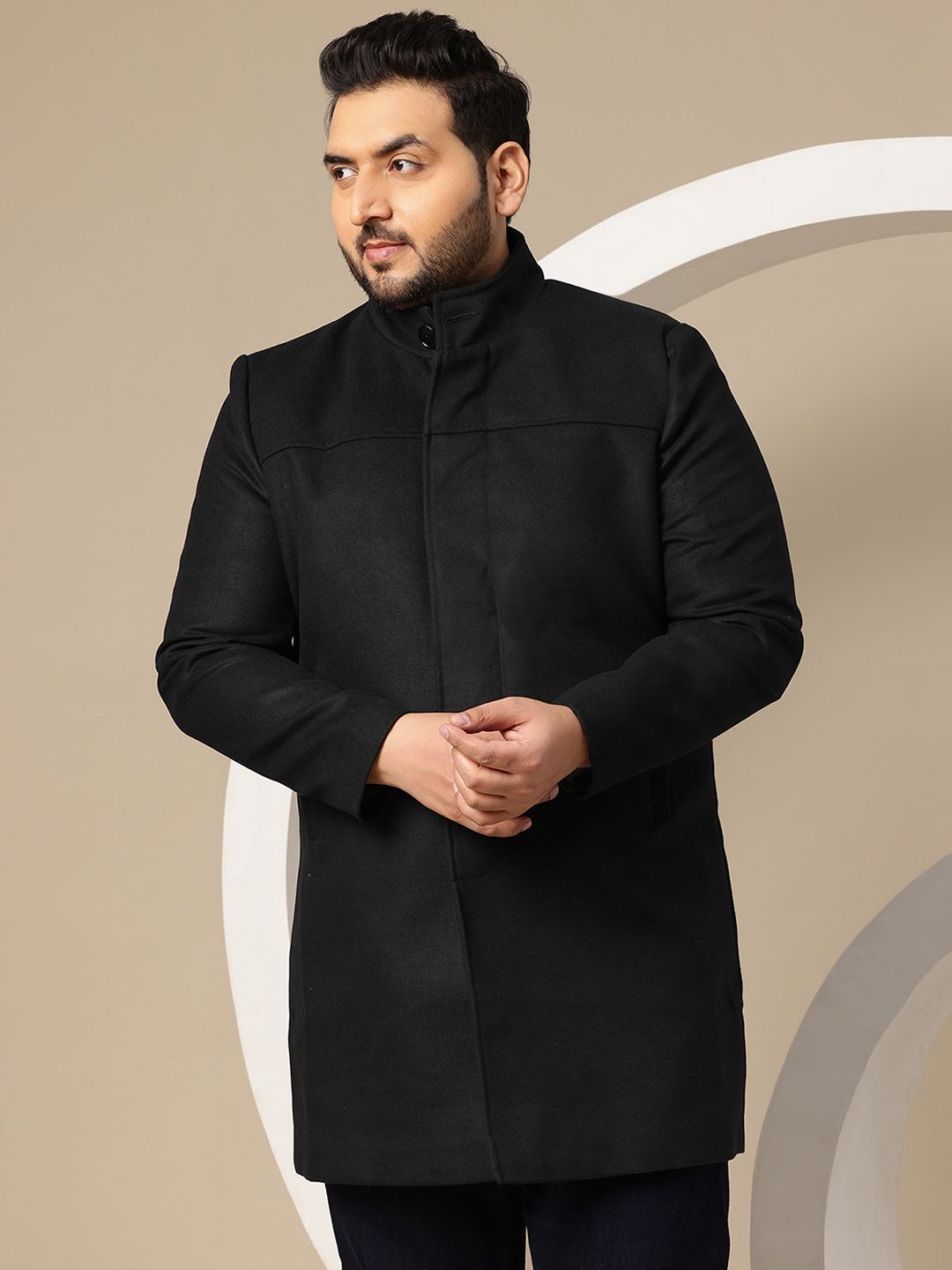 Buy Sztori Plus Size Band Collar Concealed Placket Single Vented