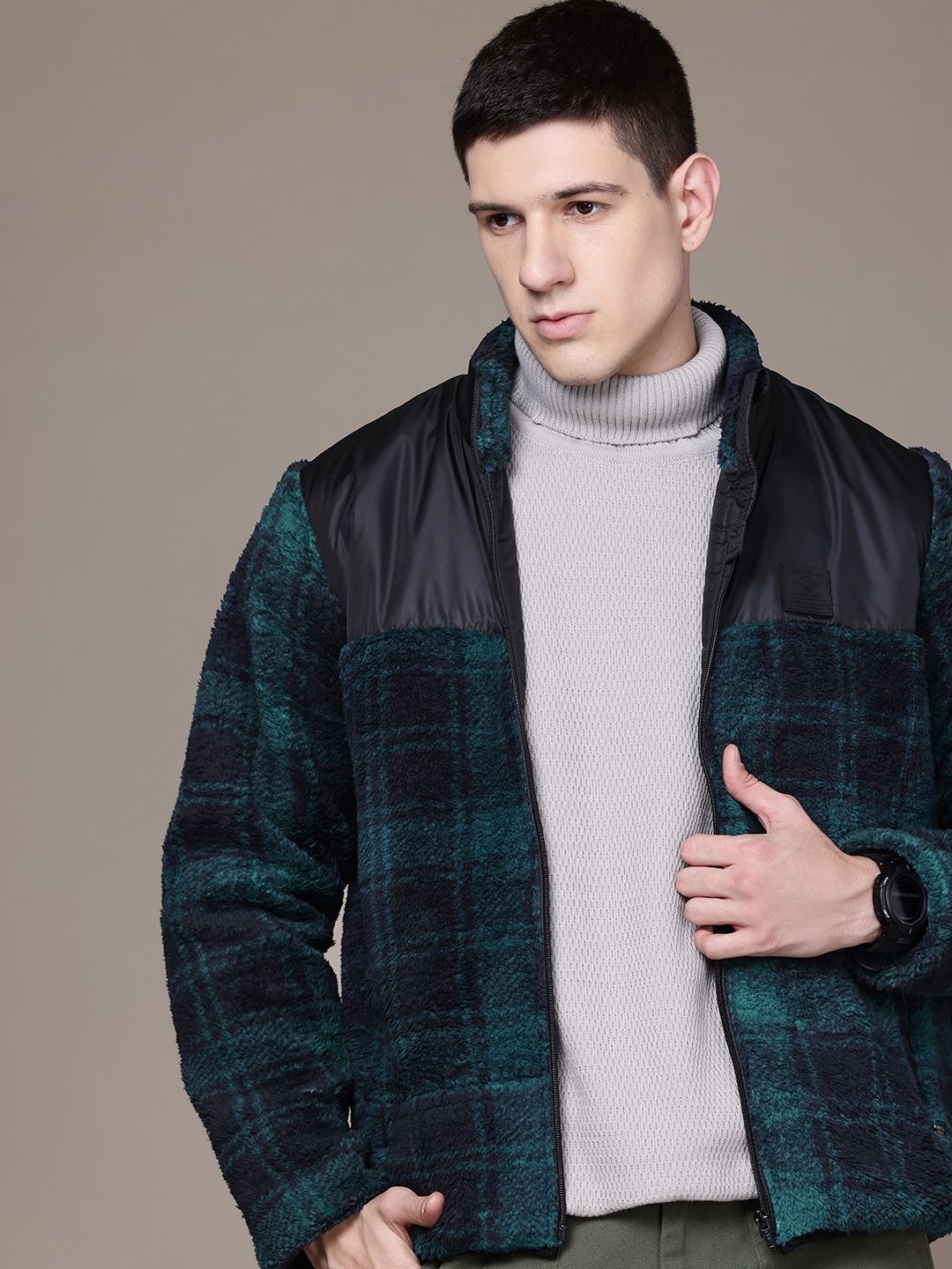 The Roadster Lifestyle Co. Checked Jacket with Faux Fur Detail