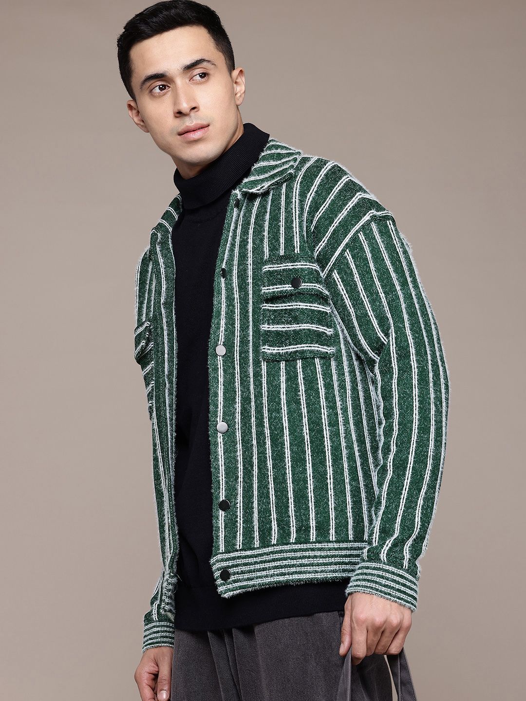 The Roadster Lifestyle Co. Striped Fuzzy Tailored Jacket