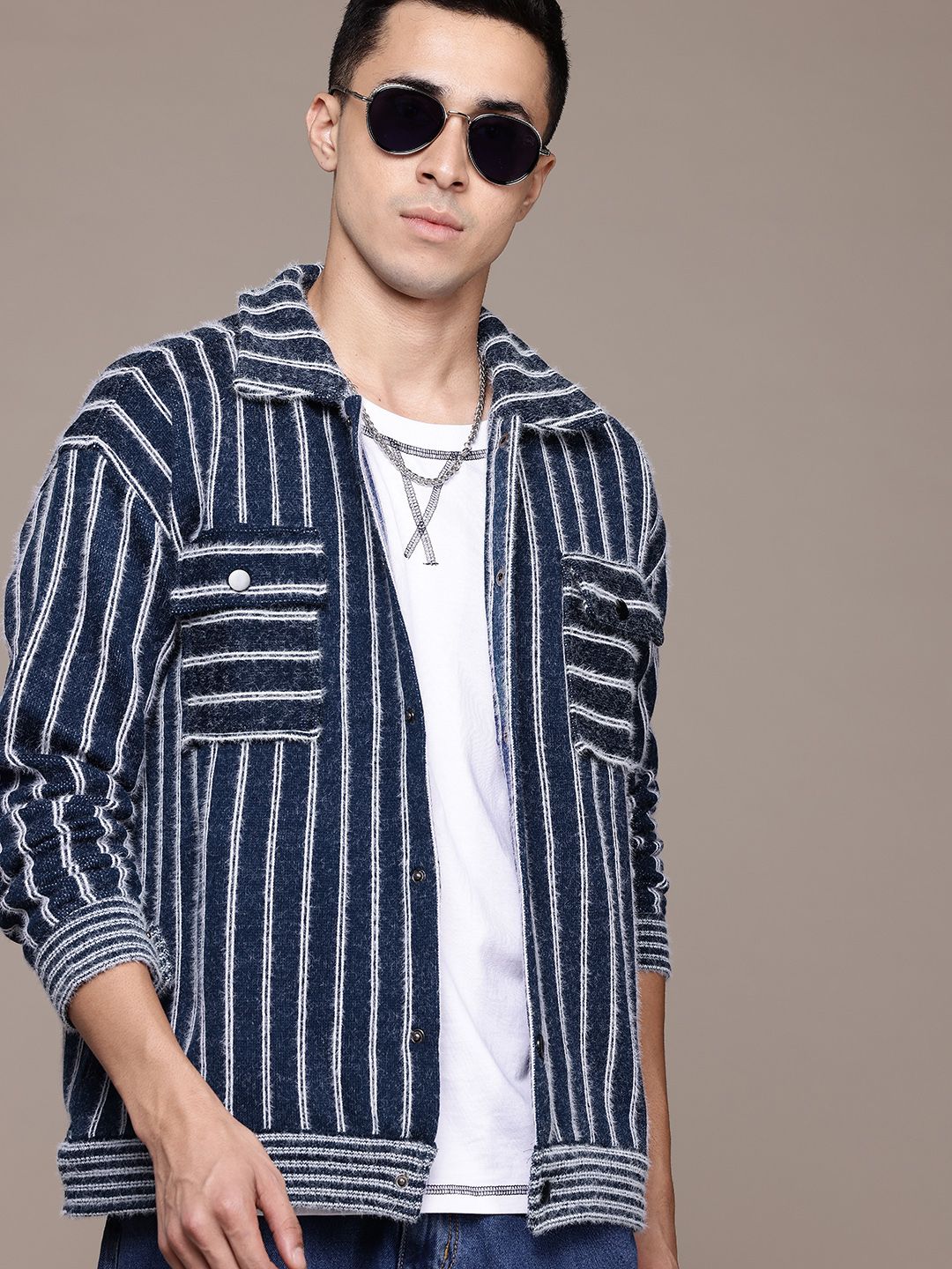The Roadster Lifestyle Co. Striped Fuzzy Tailored Jacket