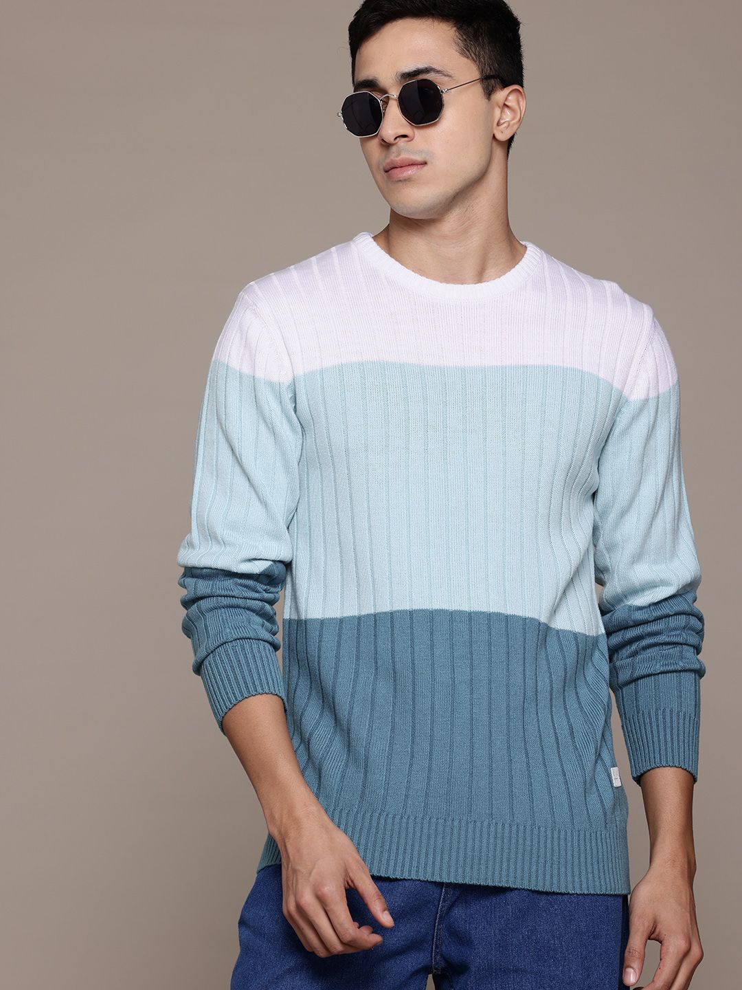 The Roadster Lifestyle Co. Pure Acrylic Colourblocked Pullover