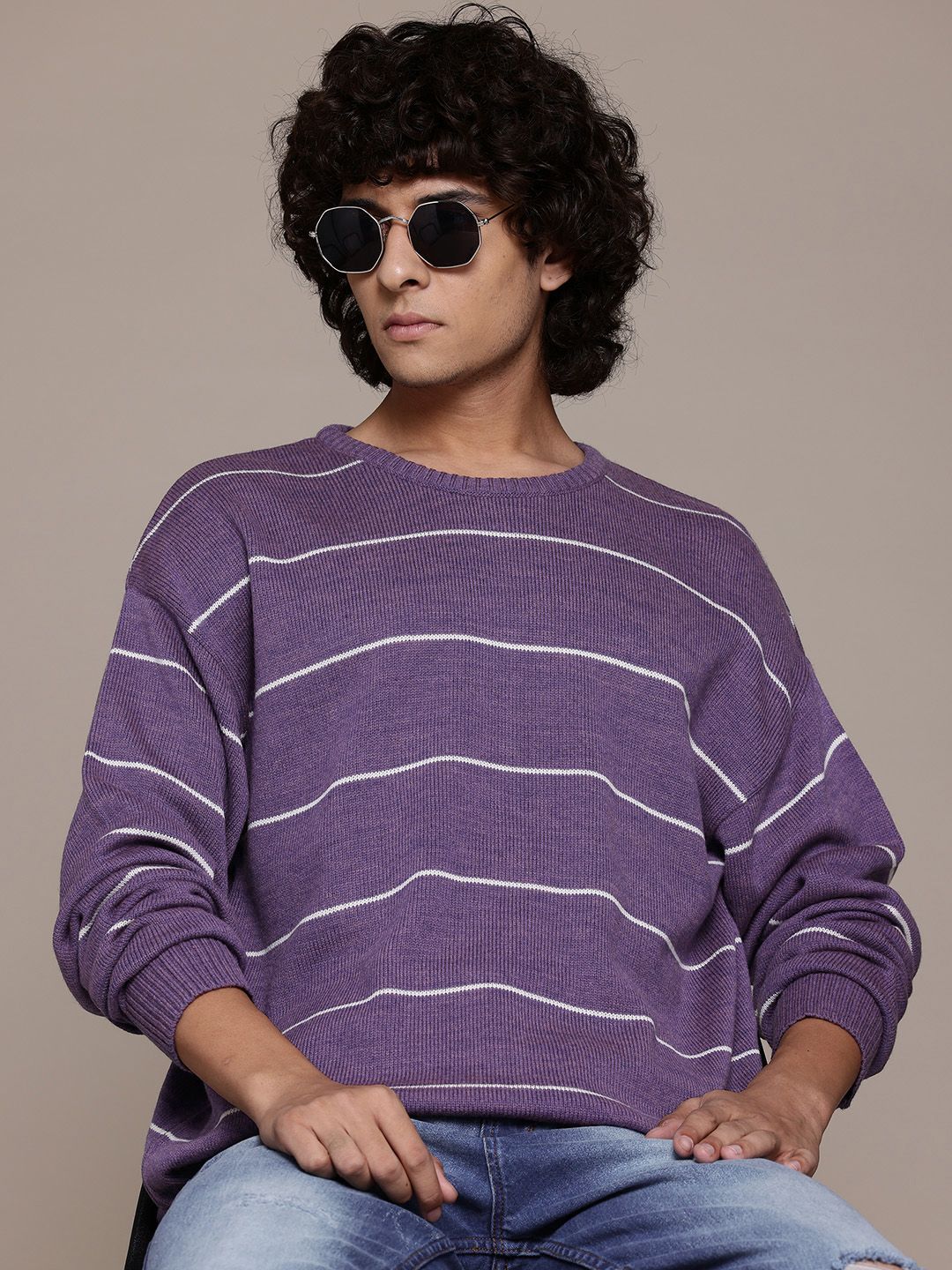 The Roadster Lifestyle Co. Pure Acrylic Striped Longline Pullover