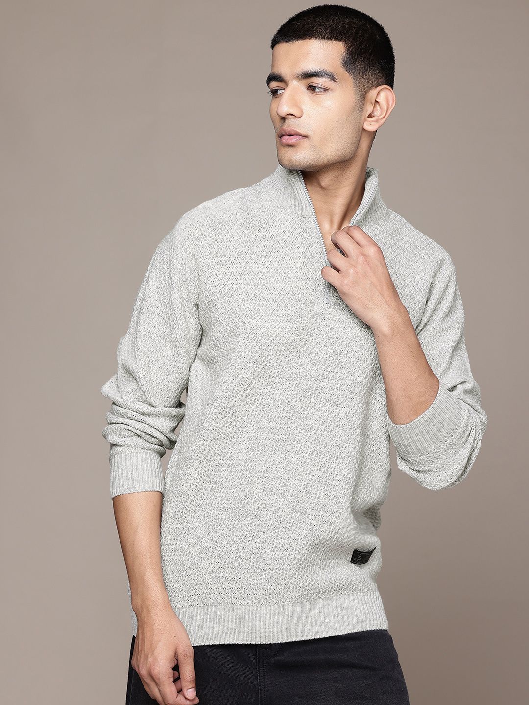 The Roadster Lifestyle Co. Men Self Design Acrylic Pullover