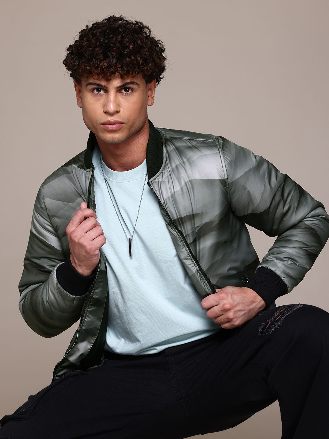 The Roadster Life Co. Graphic Printed Stand Collar Padded Jacket