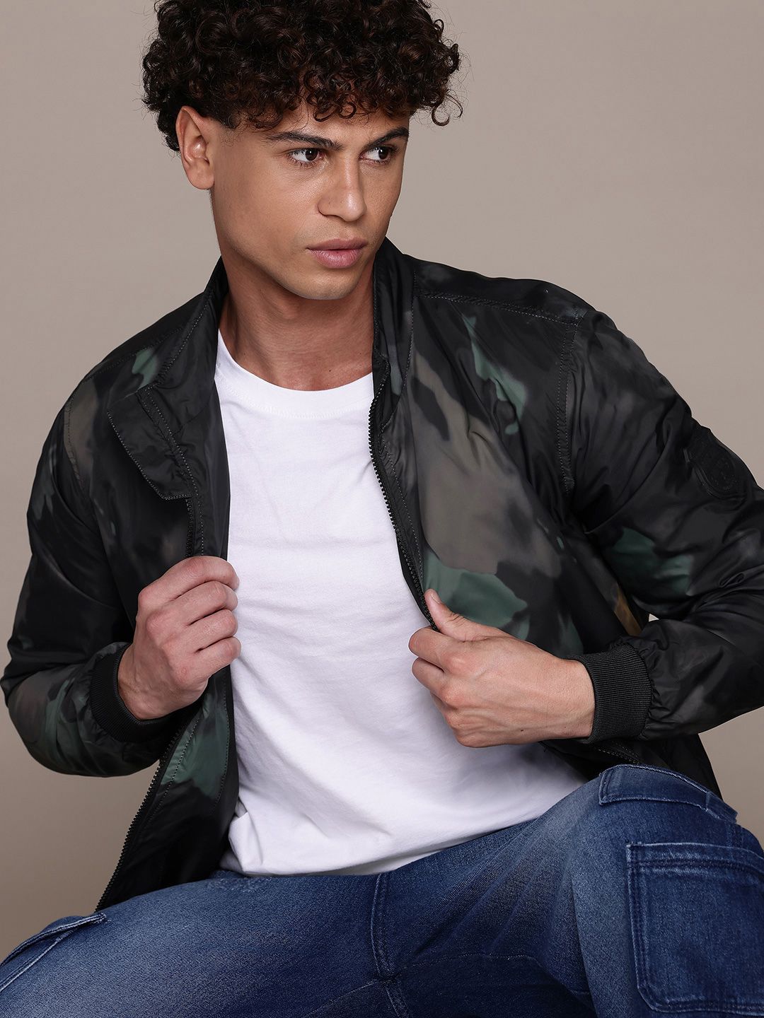 Roadster The Lifestyle Co. Tie and Dye Printed Bomber Jacket