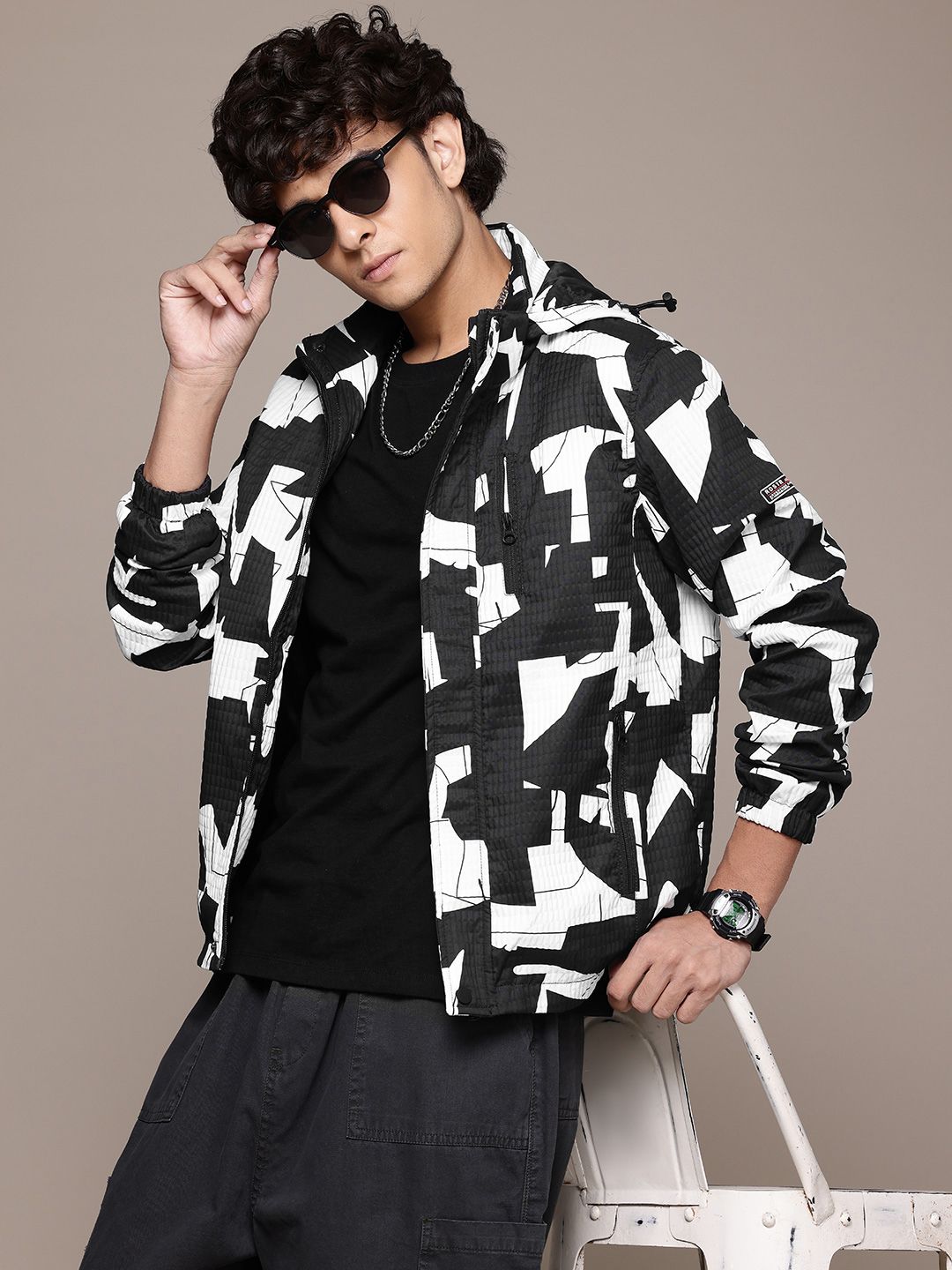 The Roadster Lifestyle Co. Printed Hooded Tailored Jacket