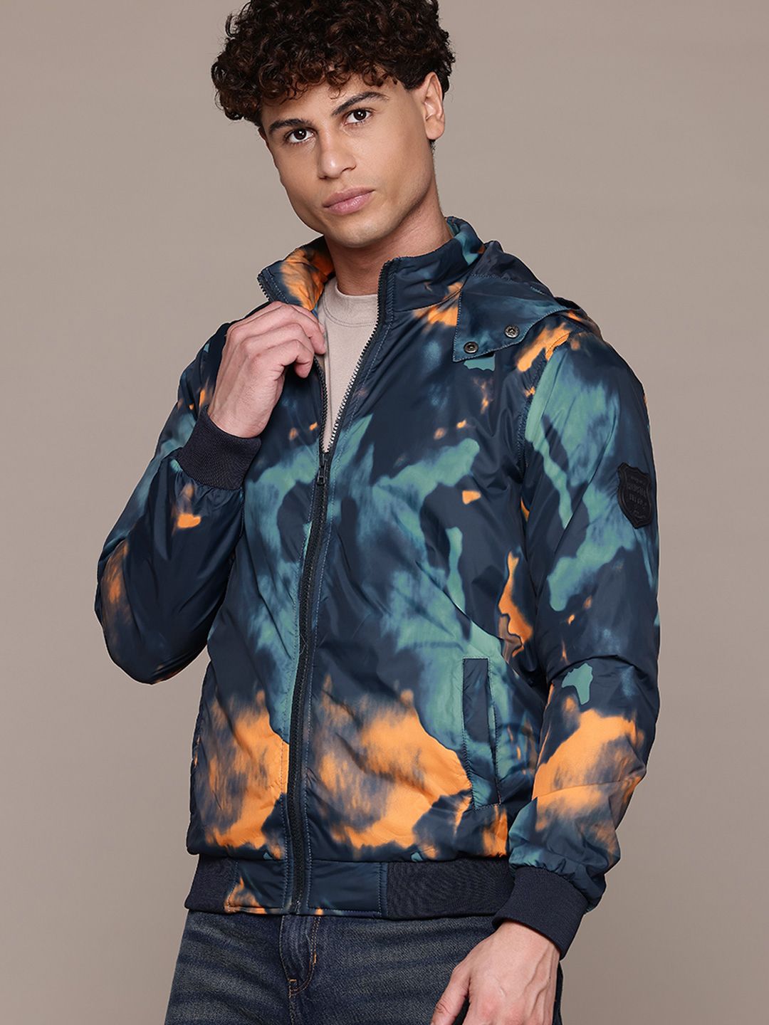 Roadster The Lifestyle Co. Tie and Dye Printed Bomber Jacket
