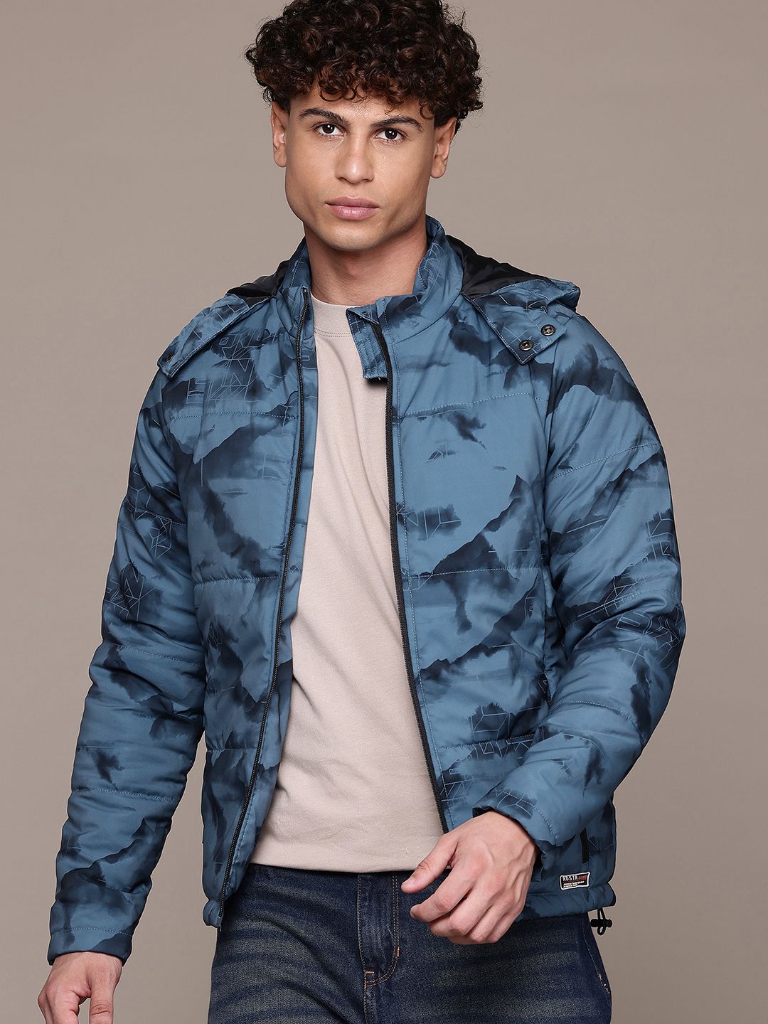The Roadster Life Co. Abstract Printed Hooded Padded Jacket