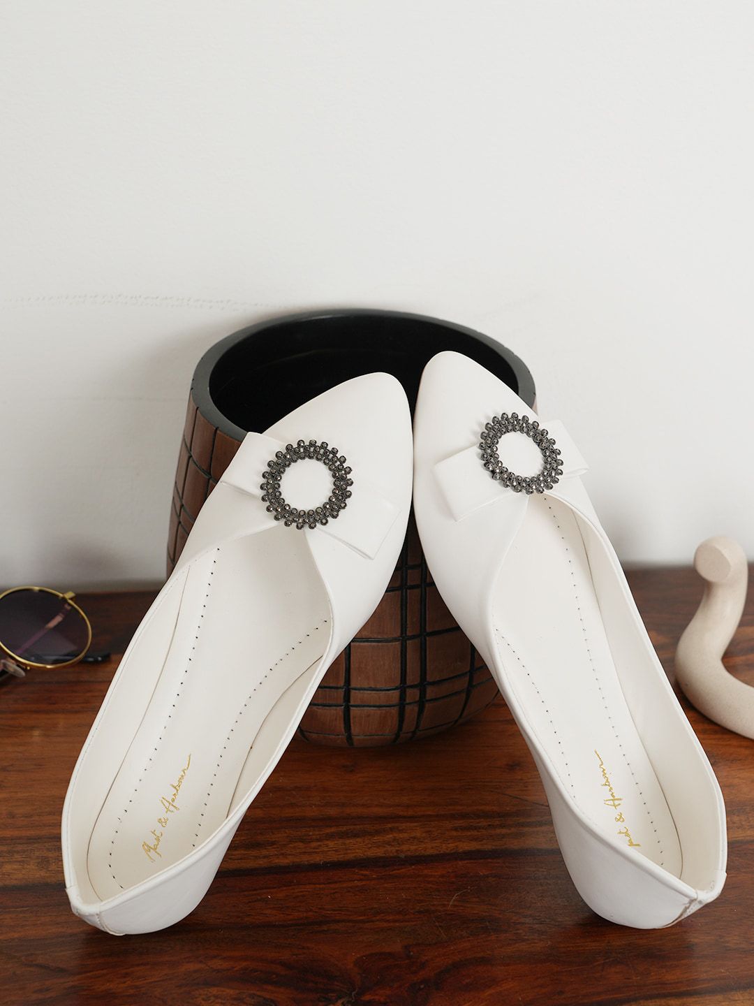 Mast & Harbour White Pointed Toe Ballerinas