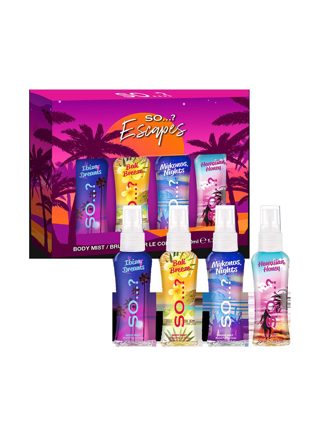 SO Escapes Women Bali Breeze Hawallan Honey Mykonos Nights Ibiza Dreams Mist Set-50mlEach