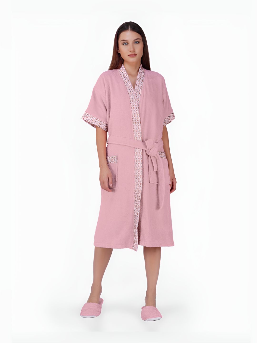 RANGOLI Purple 420 GSM Pure Cotton Bathrobe With Matching Slippers