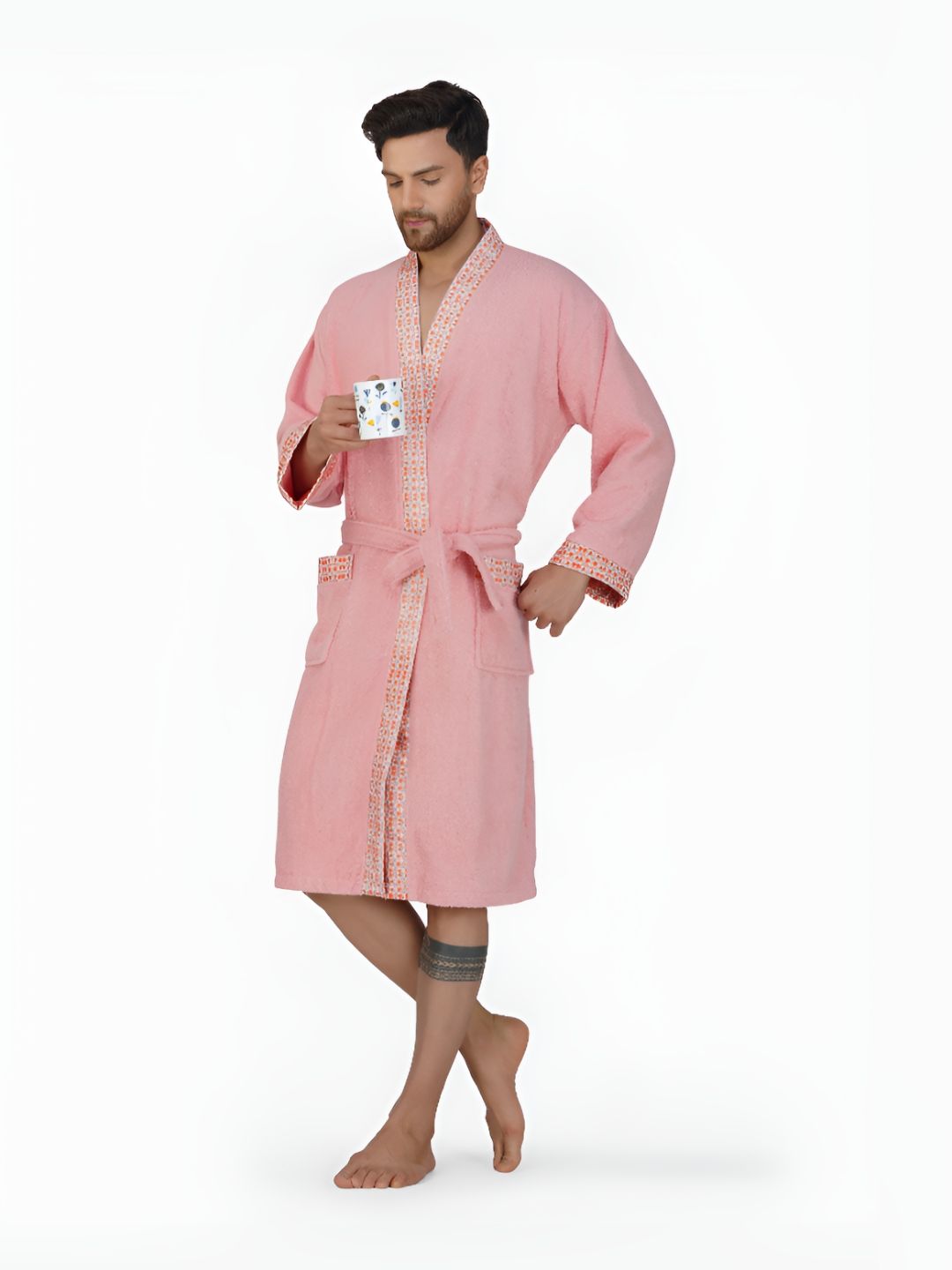 RANGOLI Peach 420 GSM Pure Cotton Bathrobe With Matching Slippers