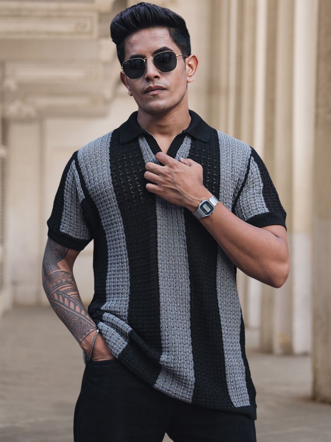 ね*す様 60s ombre stripe check shirt Dark Blue Ombre Stripe Shirt – Powerlook