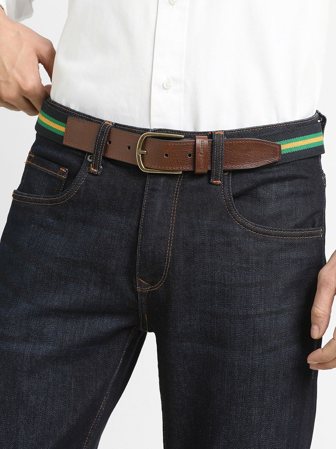 SIMON CARTER LONDON Men Textured Leather Belt