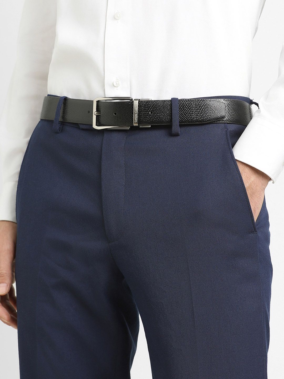 SIMON CARTER LONDON Men Textured Leather Reversible Formal Belt