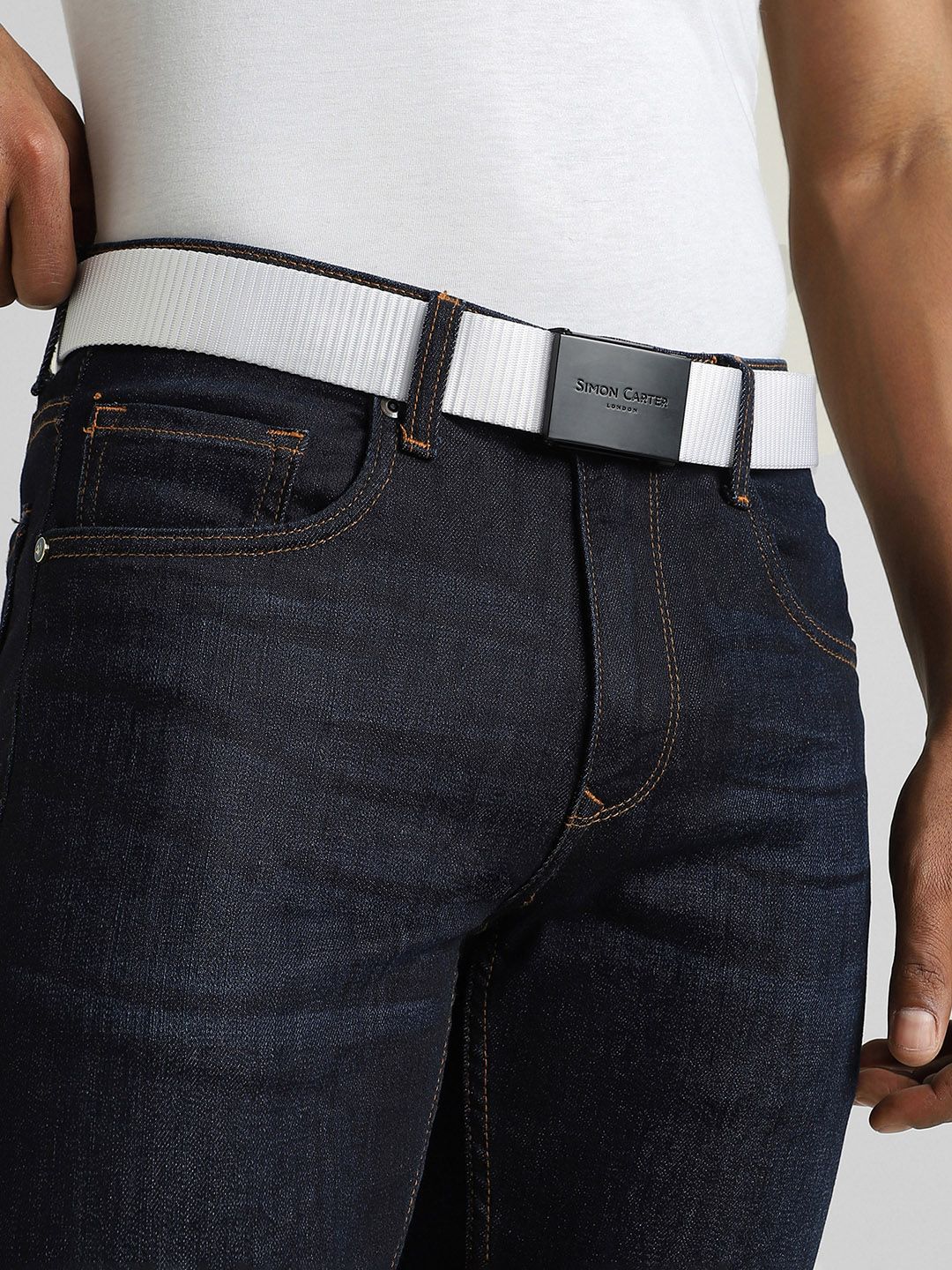 SIMON CARTER LONDON Men Textured Leather Belt