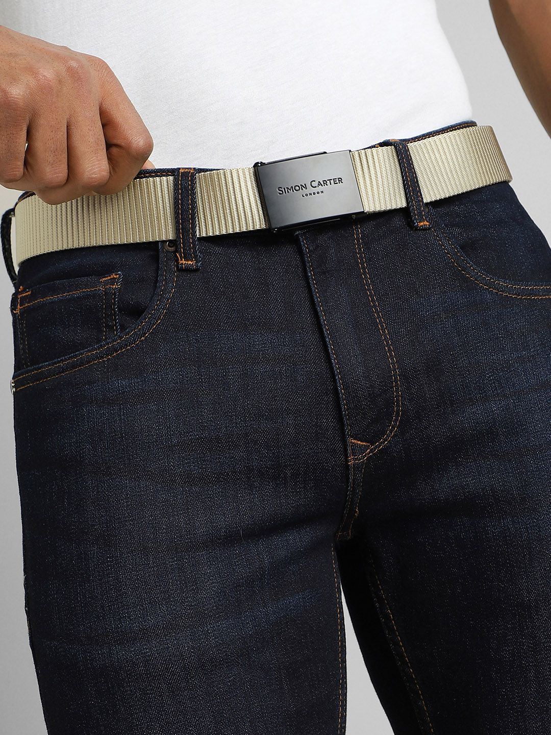 SIMON CARTER LONDON Men Textured Leather Belt