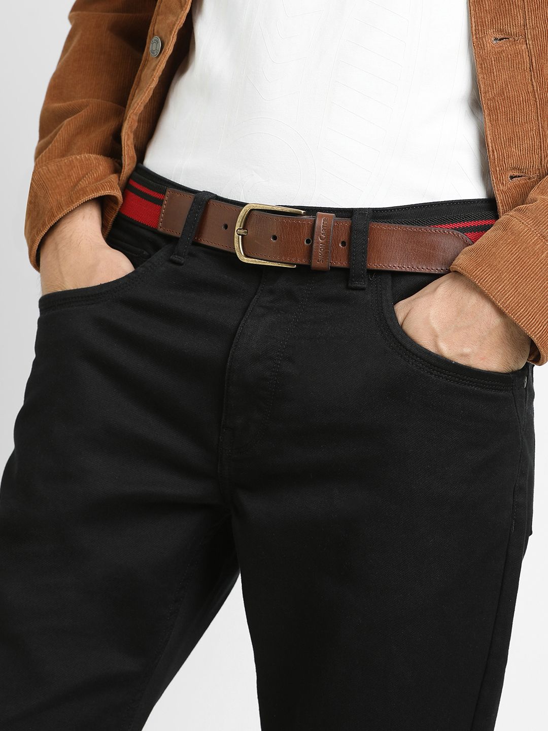 SIMON CARTER LONDON Men Textured Leather Belt