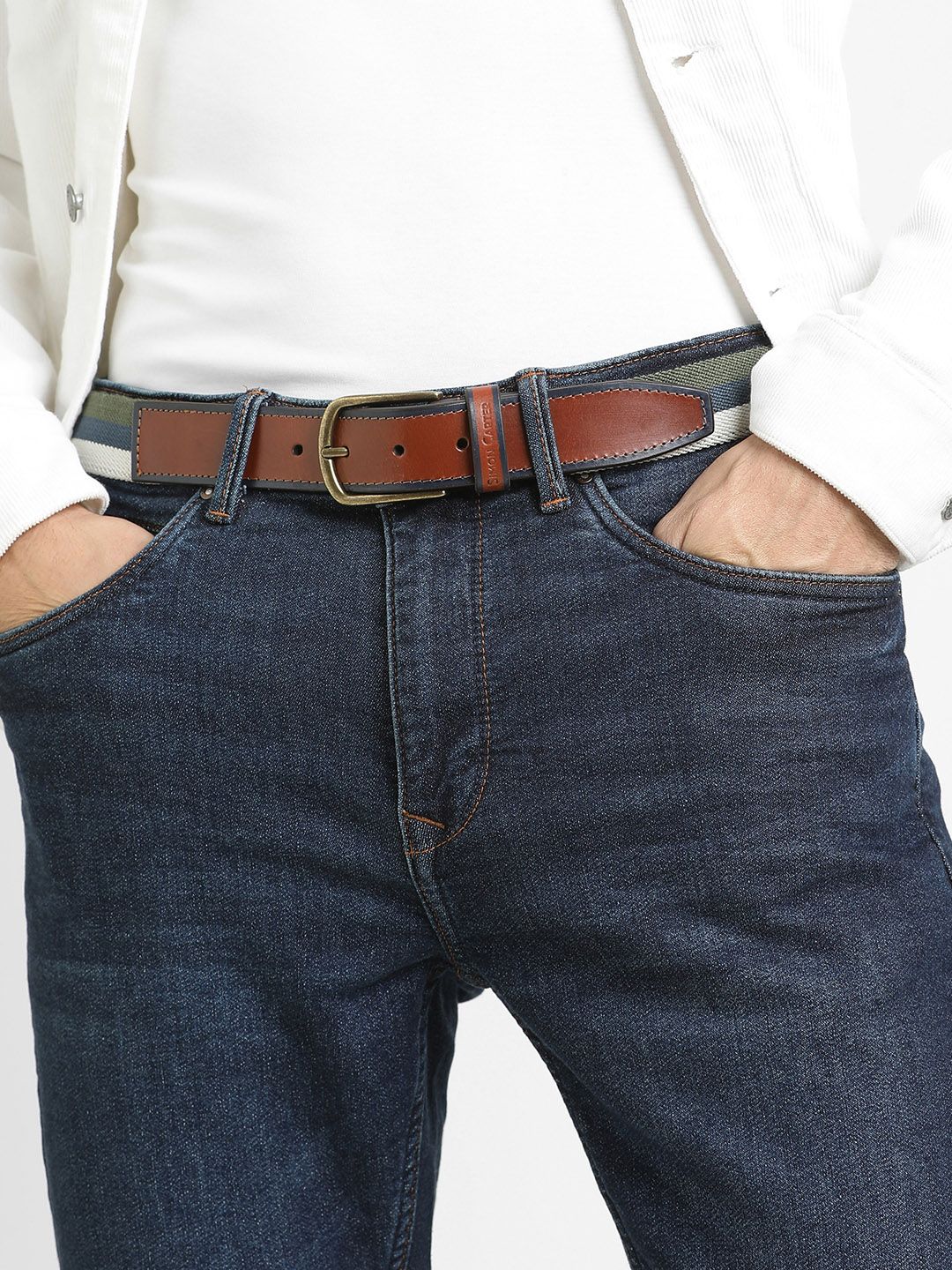 SIMON CARTER LONDON Men Striped Leather Belt