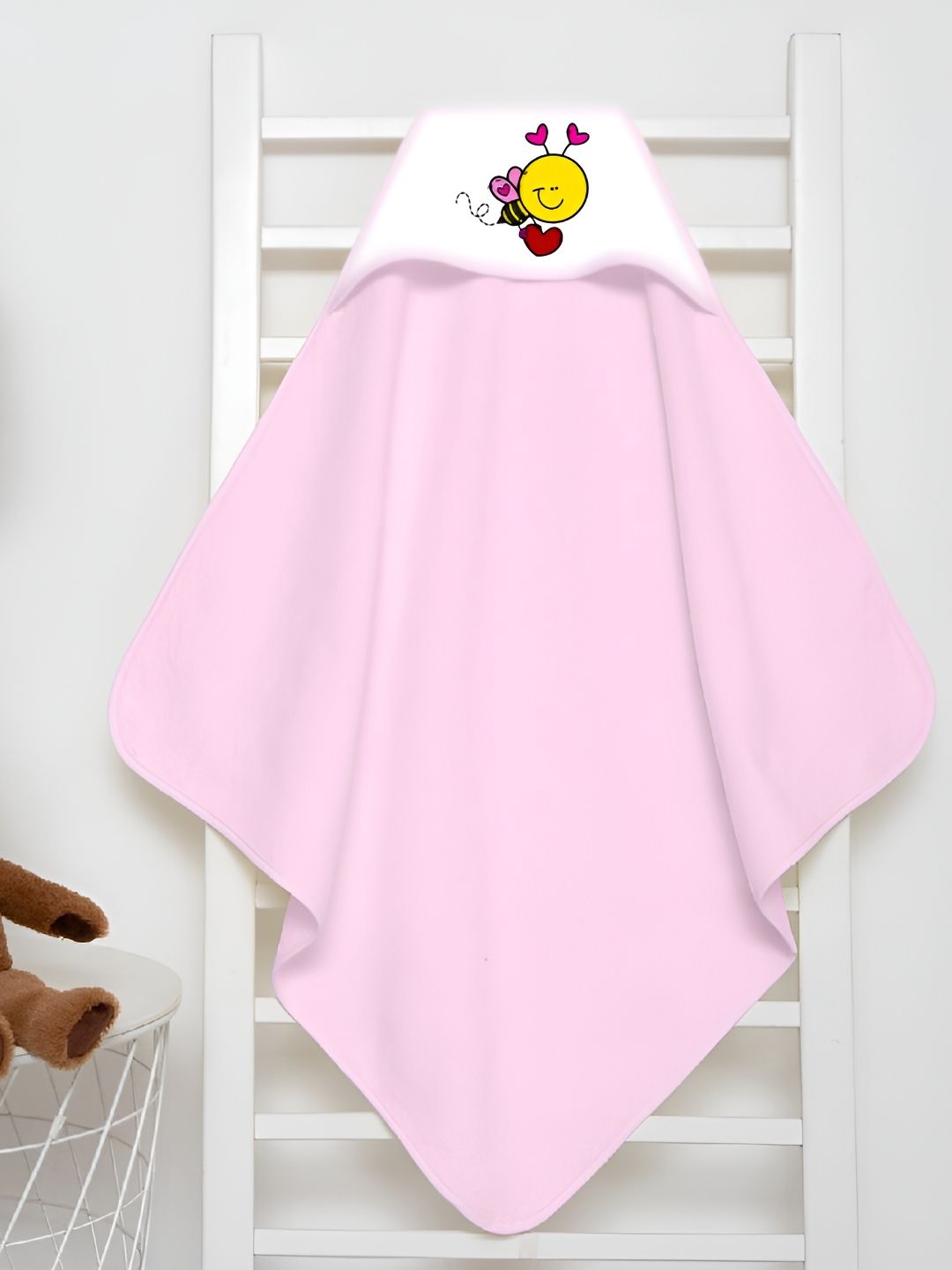 Babywish Pink & Yellow Printed Cotton 225 GSM Bath Towel
