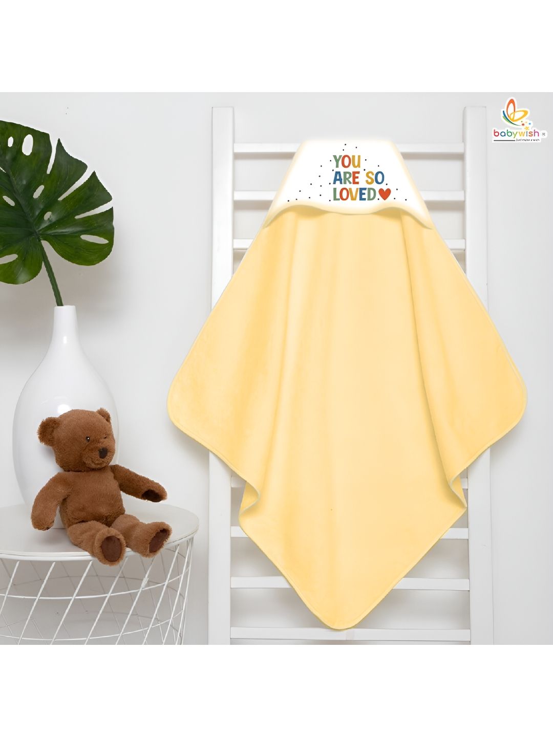 Babywish Peach-Coloured & White Printed Cotton 225 GSM Bath Towel