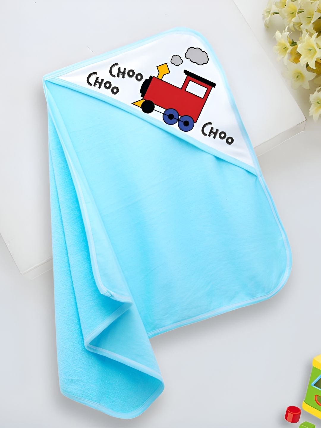 Babywish Blue & White Printed Cotton 225 GSM Bath Towel