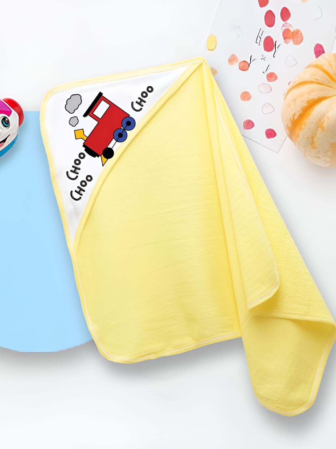 Babywish Yellow & White Printed Cotton 225 GSM Bath Towel