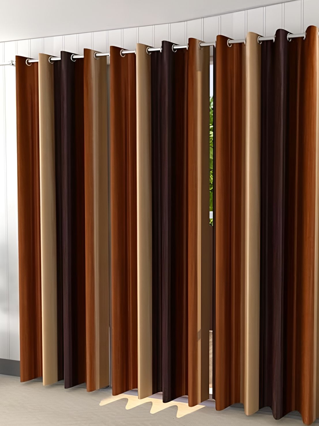 Shopgallery Brown Set of 3 Room Darkening Long Door Curtain