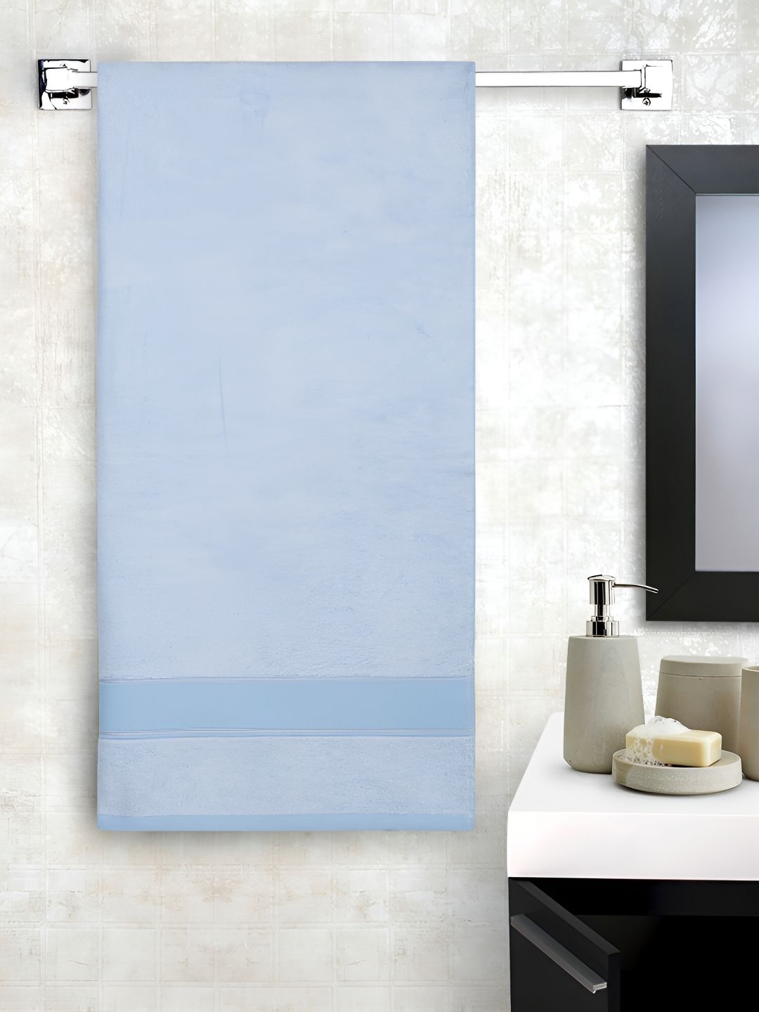 Cantabil Blue Solid Bamboo 550GSM Super Soft Adult Regular Bath Towel-30x59In