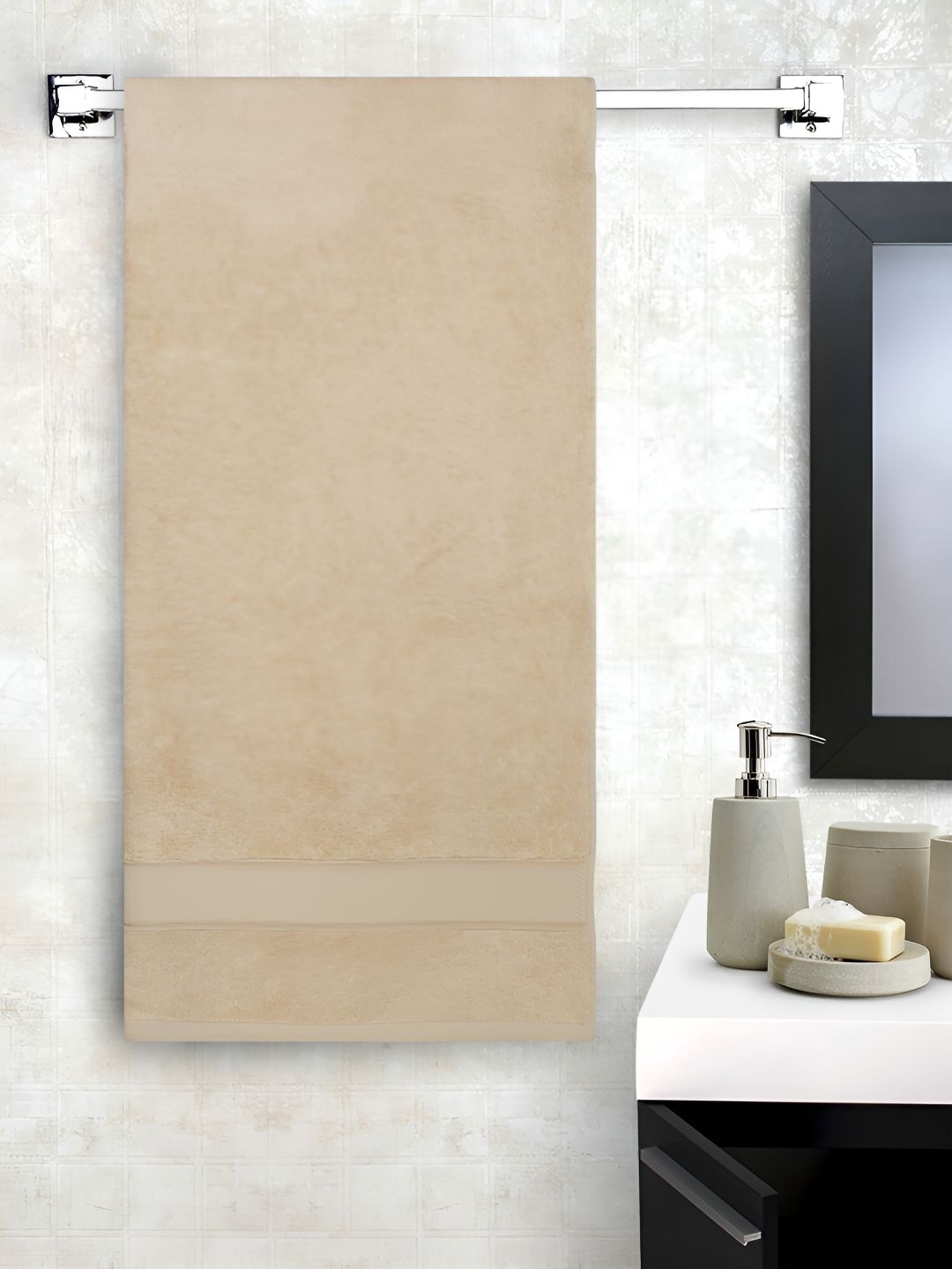 Cantabil Beige Solid Bamboo 550GSM Breathable Adult Regular Bath Towel-30x59In