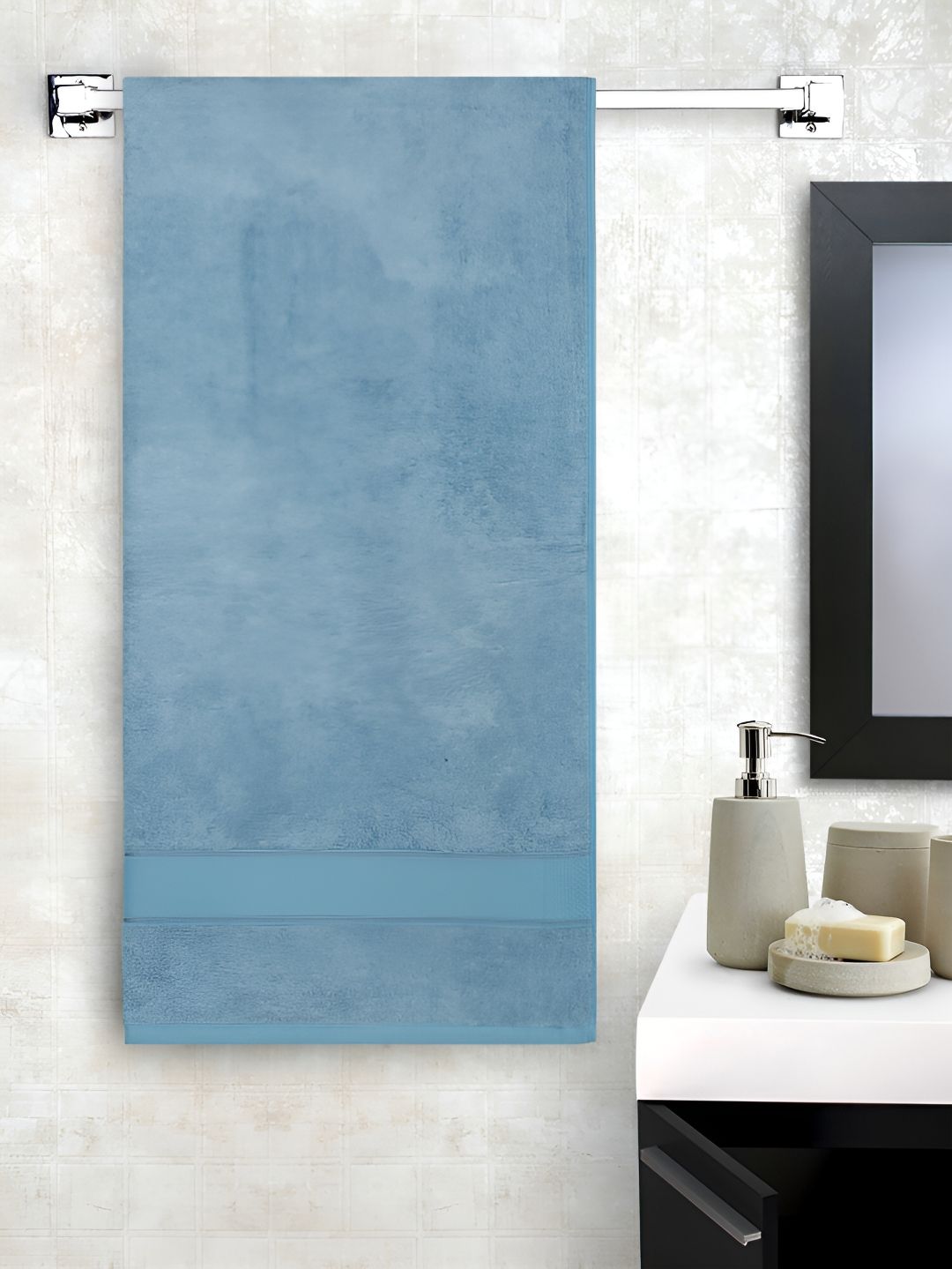 Cantabil Turquoise Blue Solid Bamboo 550GSM Super Soft Adult Regular Bath Towel-30x59In