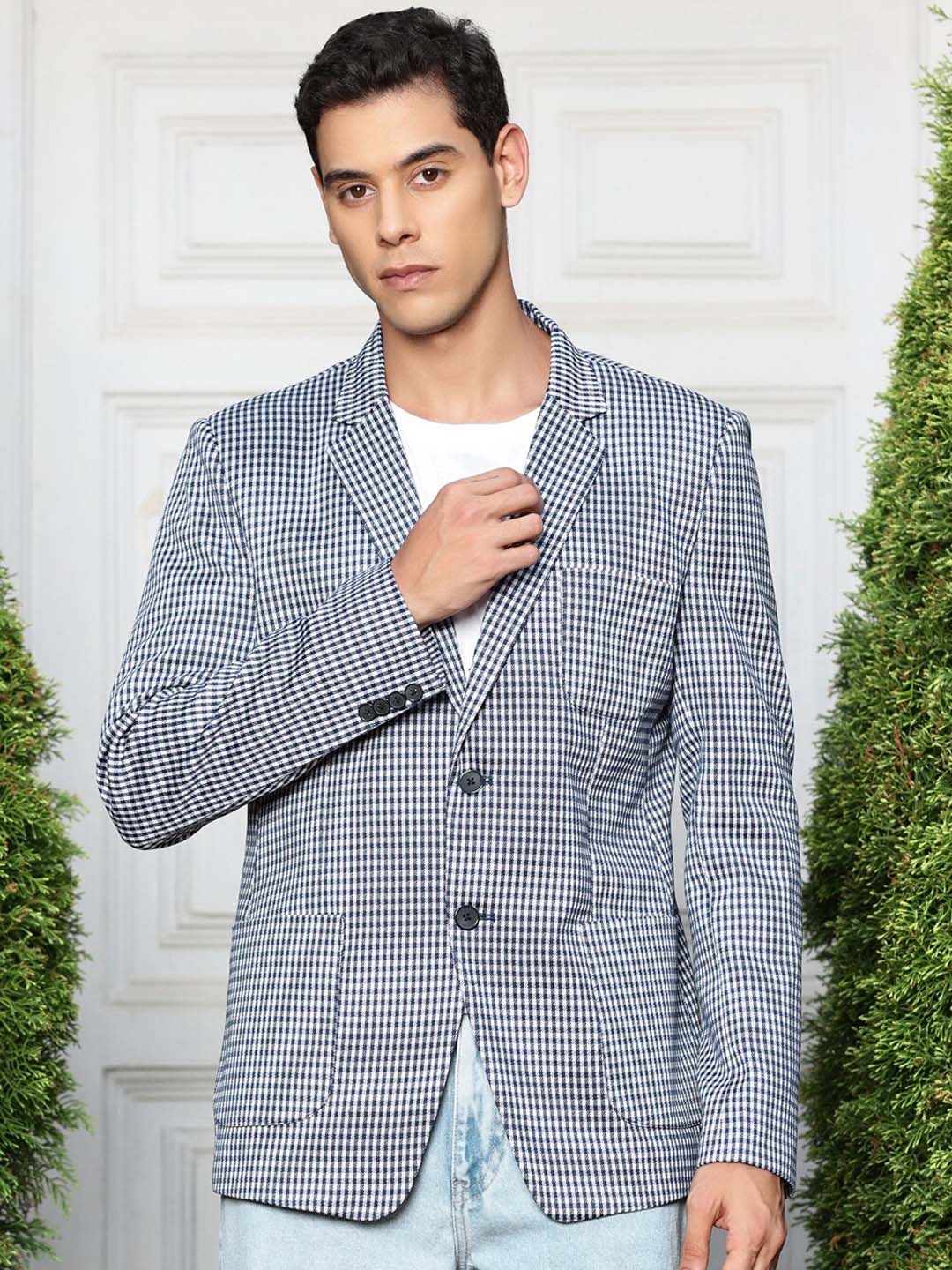 Mast & Harbour Checked Notched Lapel Long Sleeves Slim Fit Single-Breasted Casual Blazer