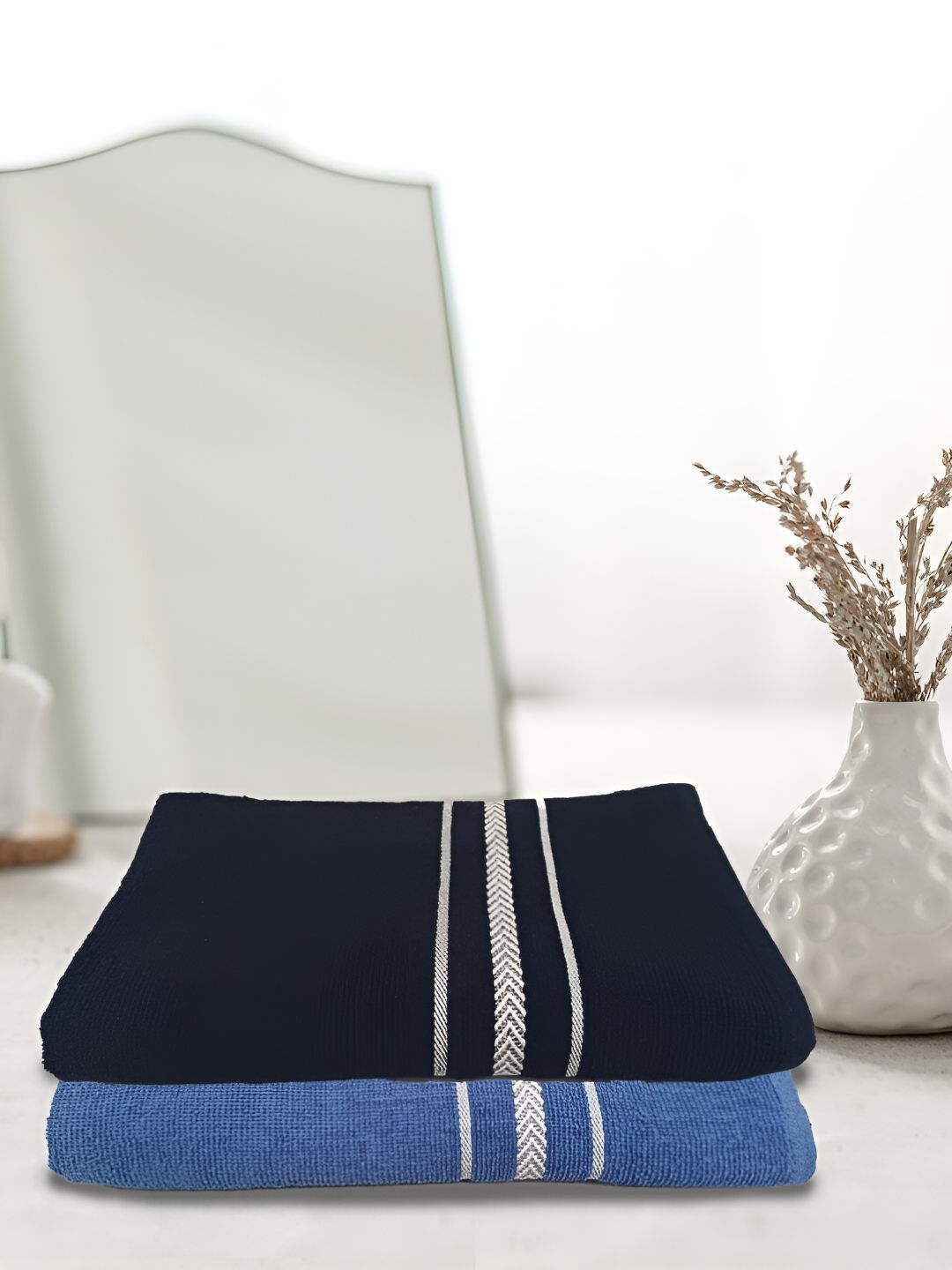 Athom Living Navy Blue & Blue 2 Pieces Cotton 350 GSM Bath Towel