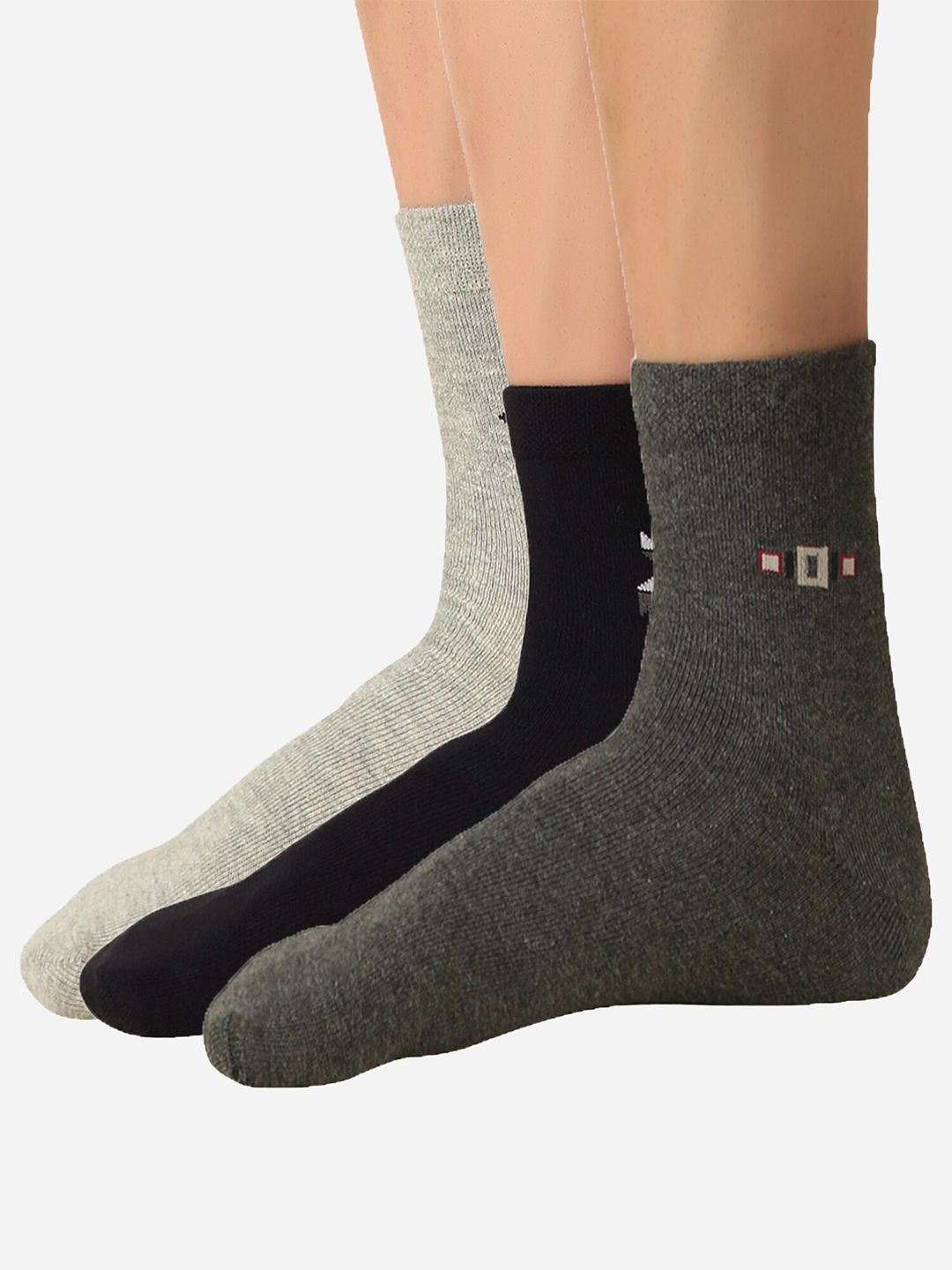 Bodycare Men Pack Of 3 Assorted Anti Bacterial Cotton Calf-Length Socks