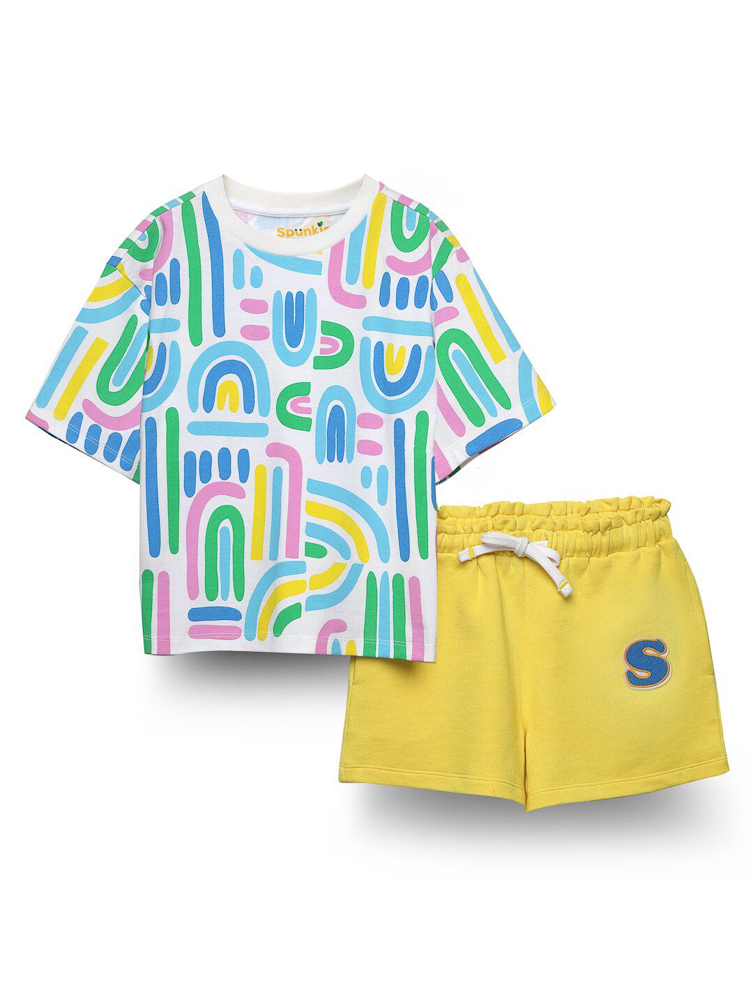 SPUNKIES Girls Graphic Printed Pure Cotton T-Shirt & Shorts