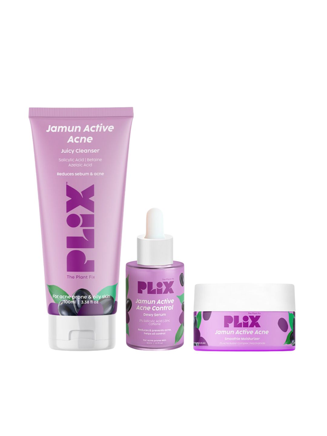 PLIX THE PLANT FIX Jamun Skin Care Combo - Cleanser 100ml + Serum 30ml + Moisturizer 50g