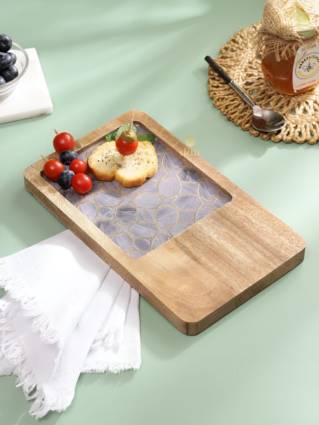 DULI Purple & Brown Printed Wooden Serving Tray