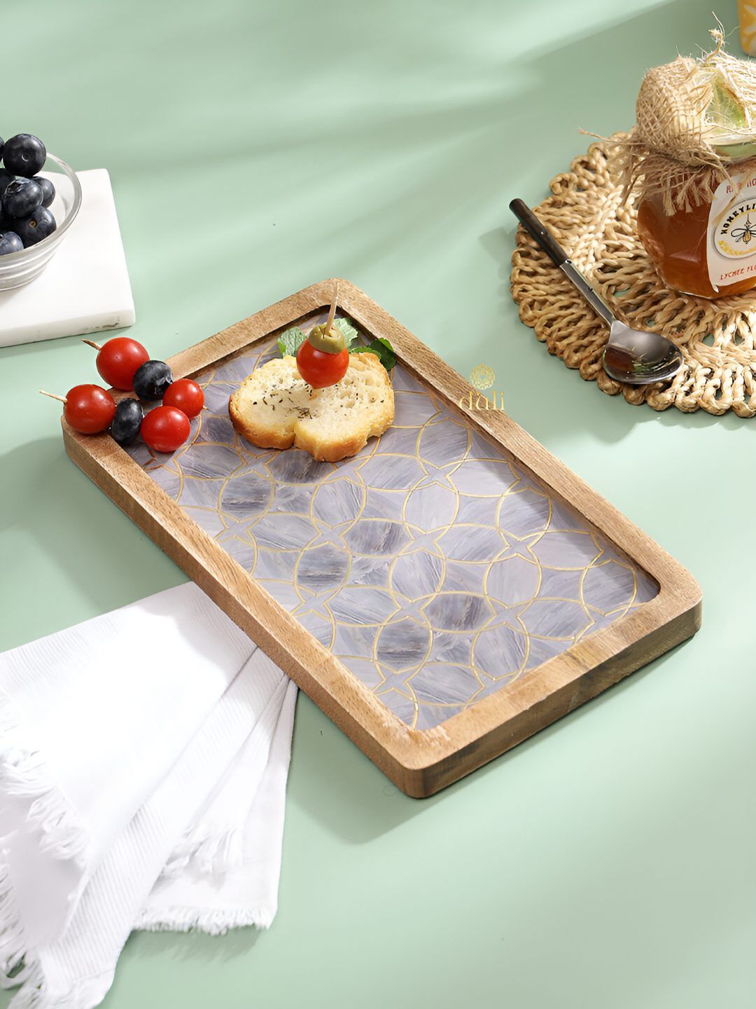 DULI Purple & Brown Printed Mango Wood Serving Tray